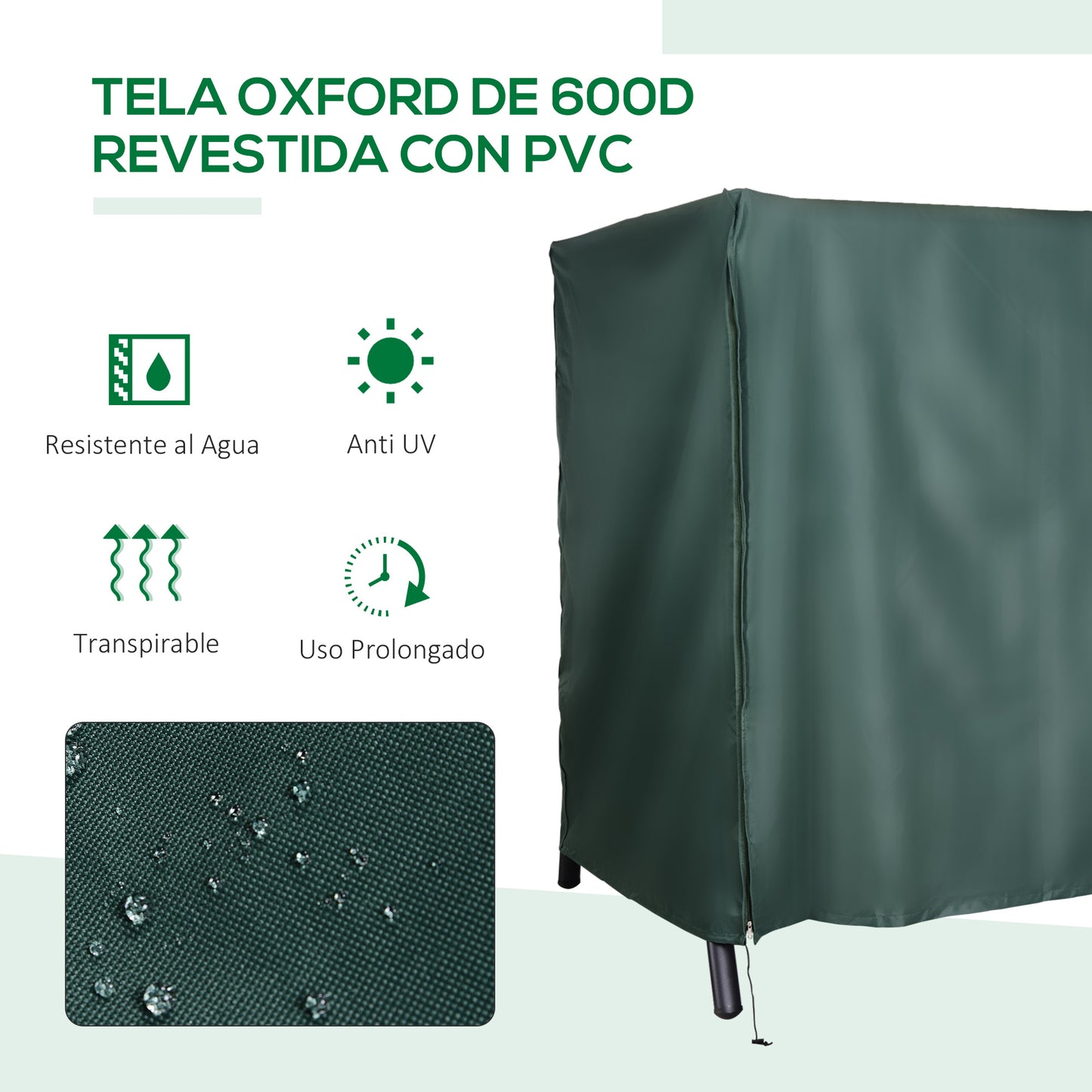 Outsunny Funda para Columpios de Exterior con Cremallera Cubierta Muebles para Exterior Ideal Columpios 205x124x164 cm Verde Oscuro