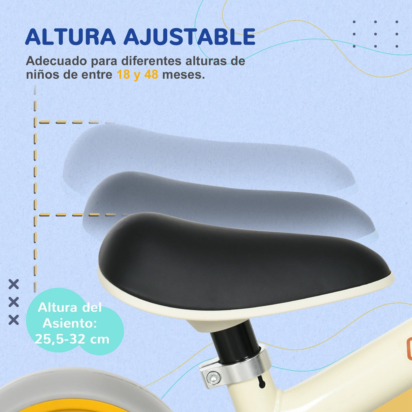 AIYAPLAY Bicicleta sin Pedales para Niños de 18-48 Meses Bicicleta de Equilibrio con Asiento Ajustable en Altura Carga 25 kg 66,5x34x47 cm Blanco y Naranja