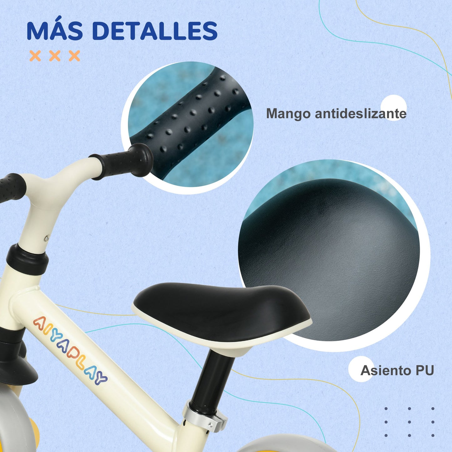 AIYAPLAY Bicicleta sin Pedales para Niños de 18-48 Meses Bicicleta de Equilibrio con Asiento Ajustable en Altura Carga 25 kg 66,5x34x47 cm Blanco y Naranja