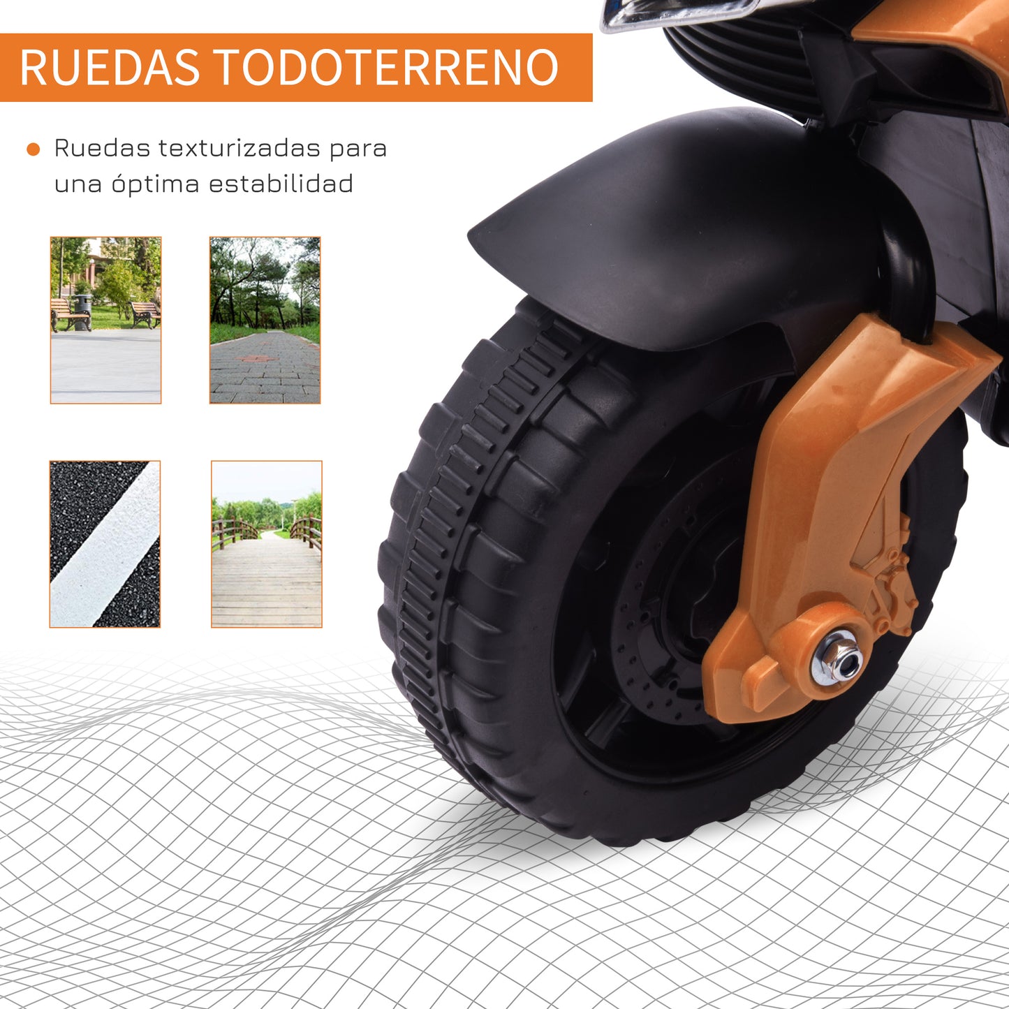 HOMCOM Moto Eléctrica para Niños de 18-48 Meses Motocicleta de Batería 6V con Faros Bocina 2 Ruedas de Equilibrio y Velocidad 3 km/h Carga 25 kg 88,5x42,5x49 cm Naranja