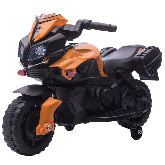 HOMCOM Moto Eléctrica para Niños de 18-48 Meses Motocicleta de Batería 6V con Faros Bocina 2 Ruedas de Equilibrio y Velocidad 3 km/h Carga 25 kg 88,5x42,5x49 cm Naranja