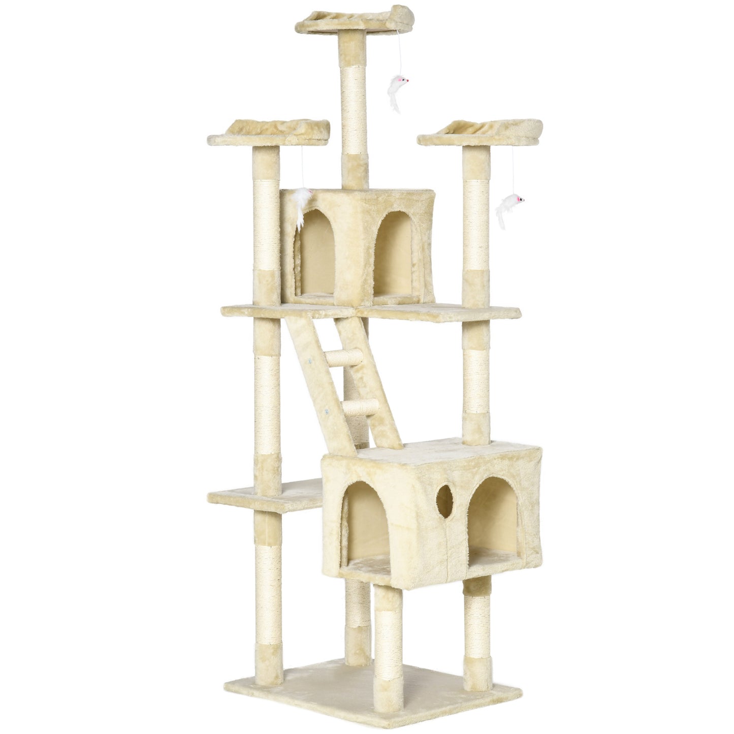 PawHut Rascador Árbol para Gatos Grande 60x50x181 cm con Poste de Arañar Múltiples Plataformas Escaleras Cuevas Juguetes Centro de Actividades Beige