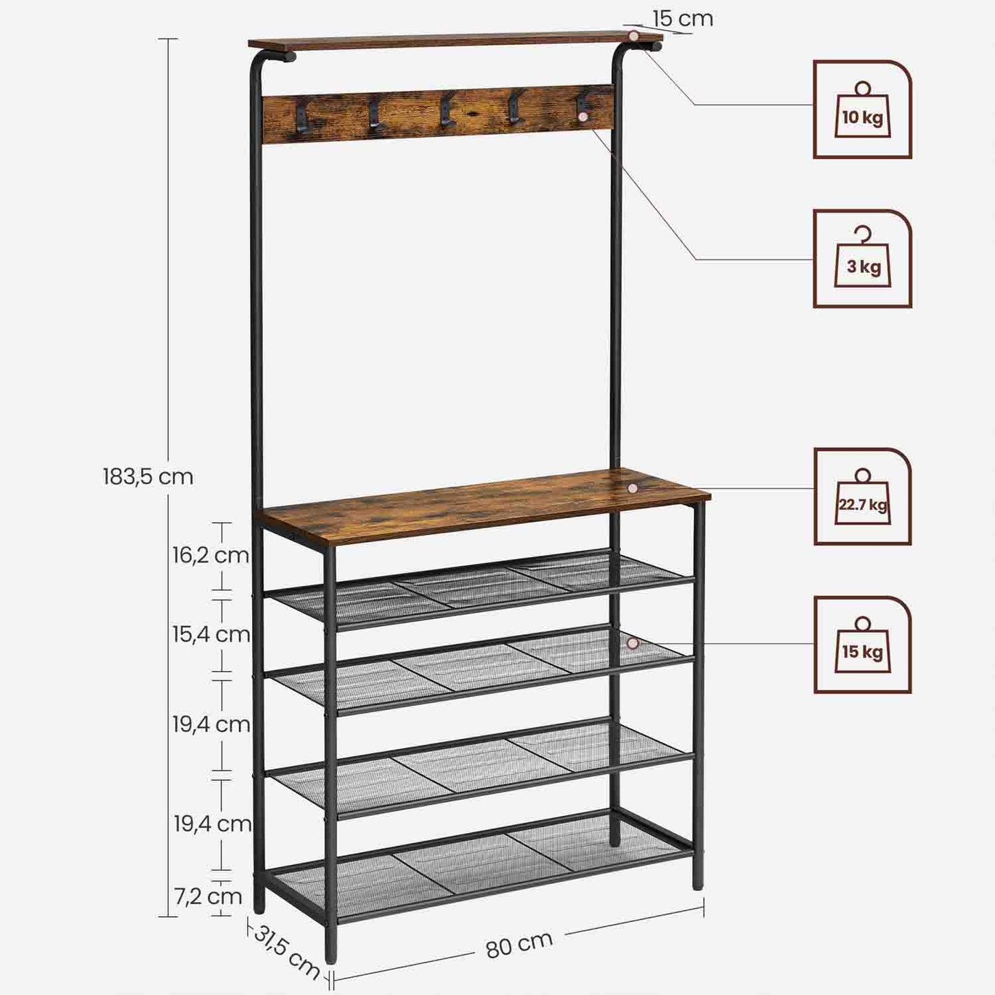 Percha para Ropa con Zapatero Estilo Industrial-VASAGLE