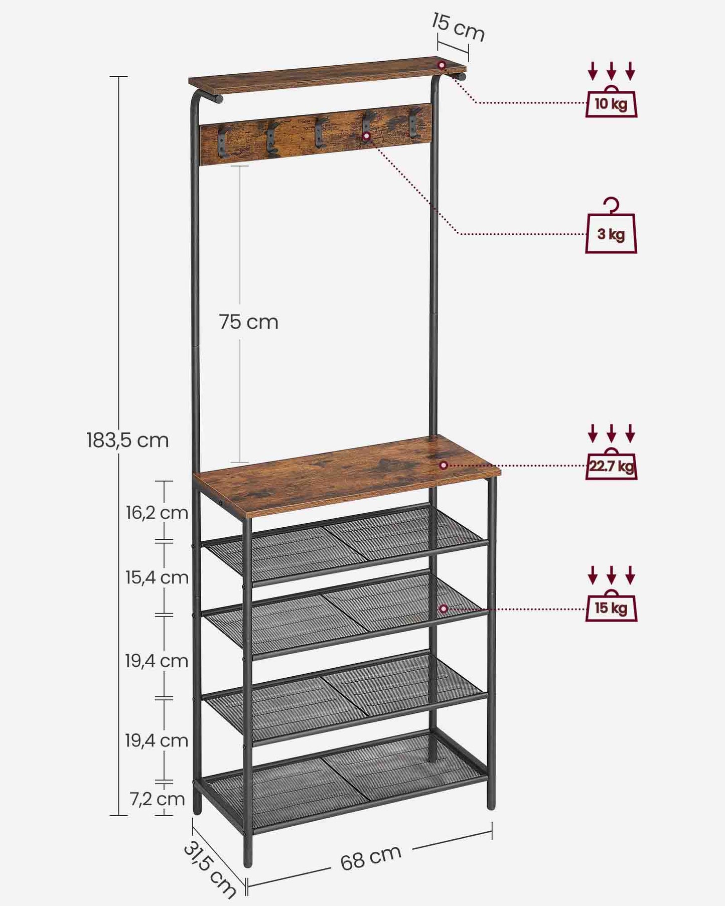 Percha para Ropa con Zapatero Estilo Industrial-VASAGLE