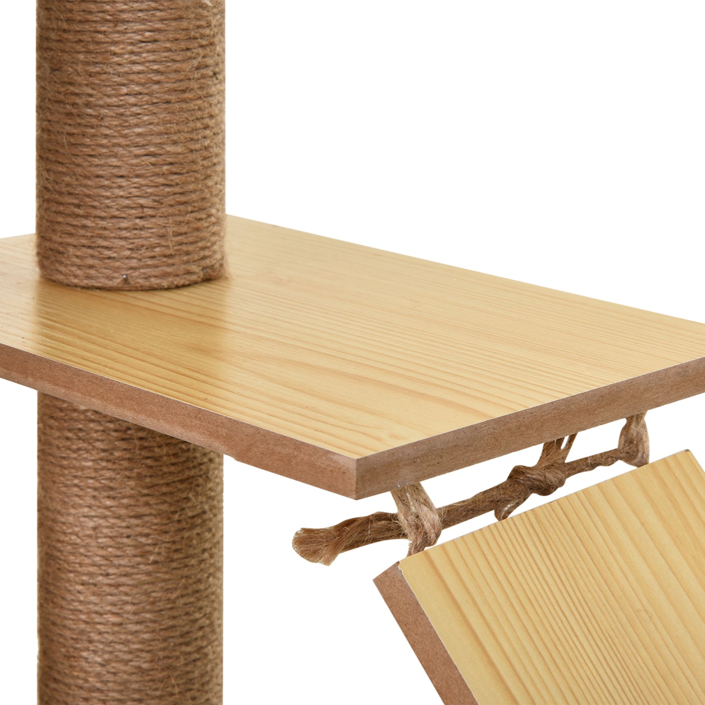 PawHut Árbol Rascador para Gatos Altura 130 cm Torre para Gatos con Postes Rascadores de Yute 2 Camas Hamaca Cueva Bola Colgante y Rampa 60x40x130 cm Natural