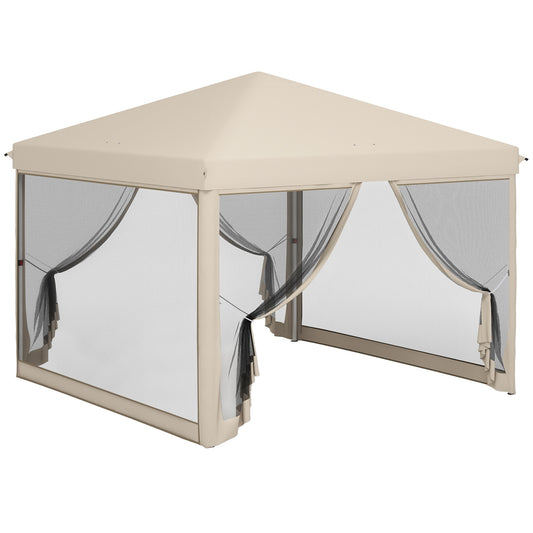 Outsunny Carpa Plegable 3x3 para Exterior Cenador de Jardín Portátil con Mosquiteras Bolsa de Transporte Marco de Acero y Tela Oxford Resistente para Fiestas Camping Beige