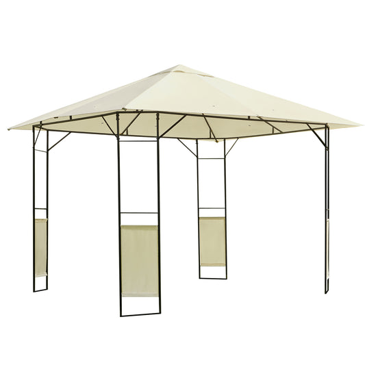 Outsunny Cenador de Jardín 3x3x2,6 m Pabellón de Exterior Gazebo con Marco de Acero y 8 Orificios de Drenaje Impermeable para Patio Crema