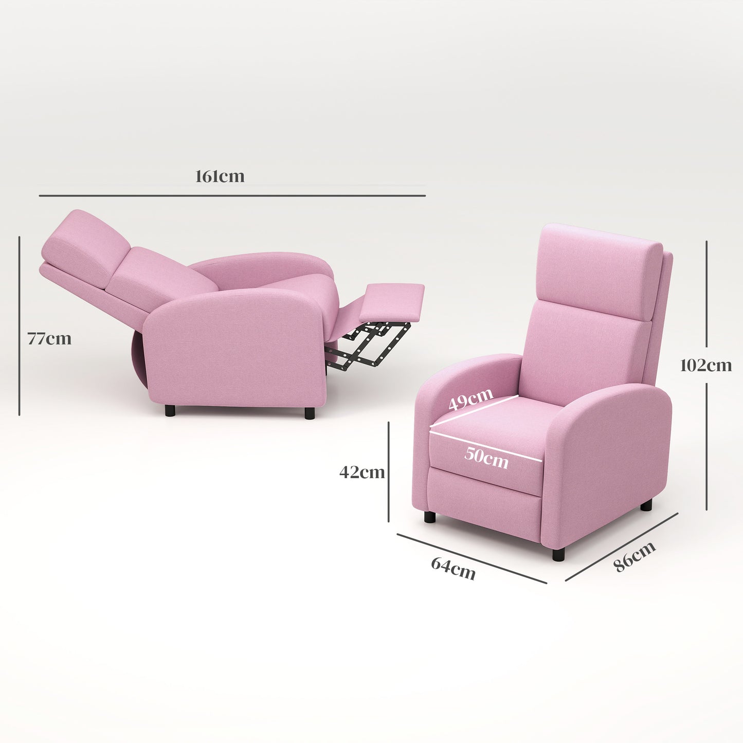 HOMCOM Sillón Relax Reclinable Manual Sillón Relax Tapizado en Lino Sintético con Reposapiés Carga 120 kg Sillón Reclinable para Dormitorio Oficina Rosa