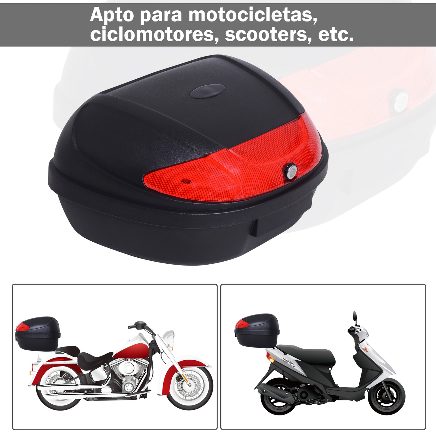 HOMCOM Baúl Moto Universal 52L + Llaves y Accesorios Equipaje Caja de Moto Topcase Casco para Motocicleta Ciclomotores Scooter