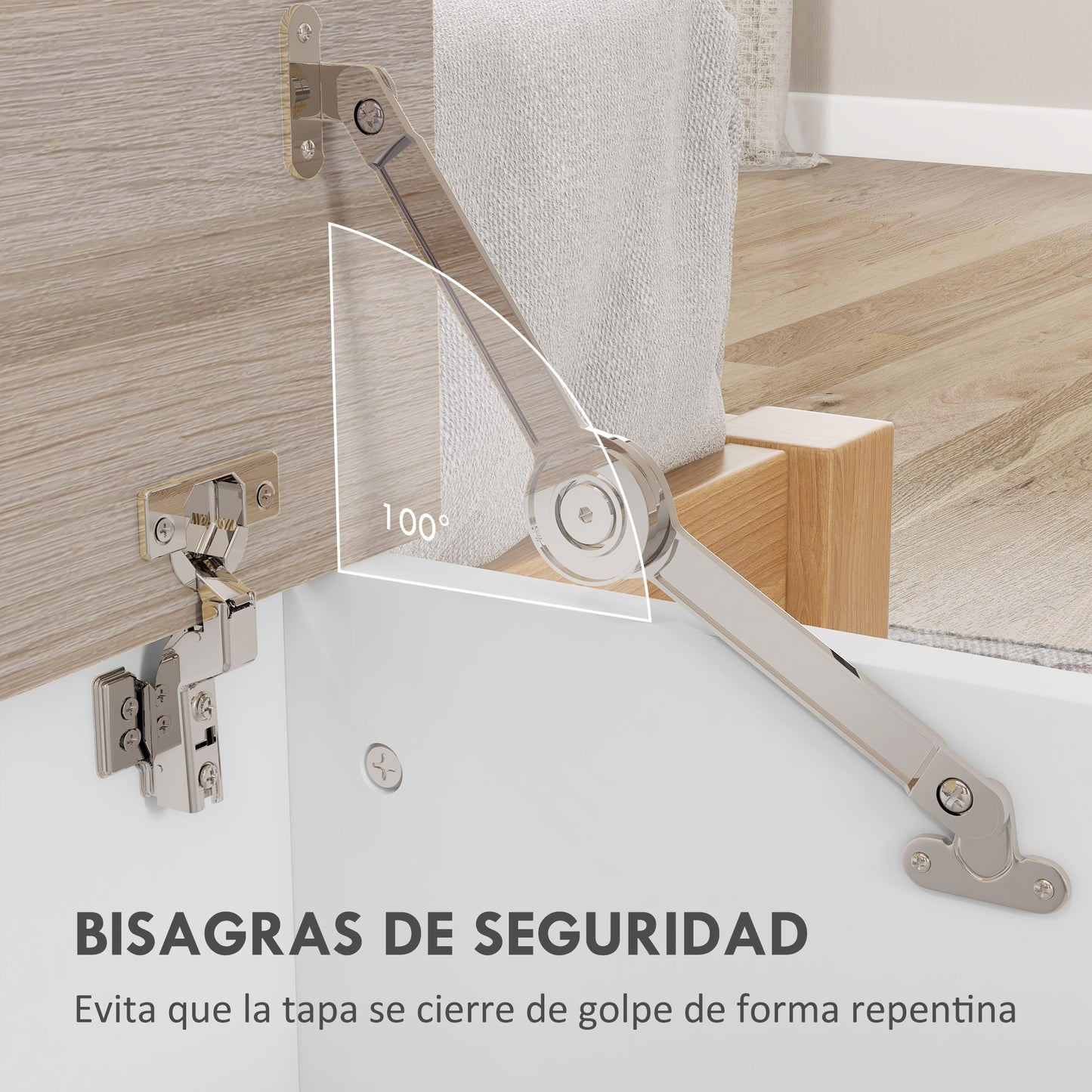 HOMCOM Baúl de Almacenamiento de Madera Arcón de Almacenamiento con Tapa Carga Máx. 60 kg para Dormitorio Salón 100x40x40 cm Natural y Blanco