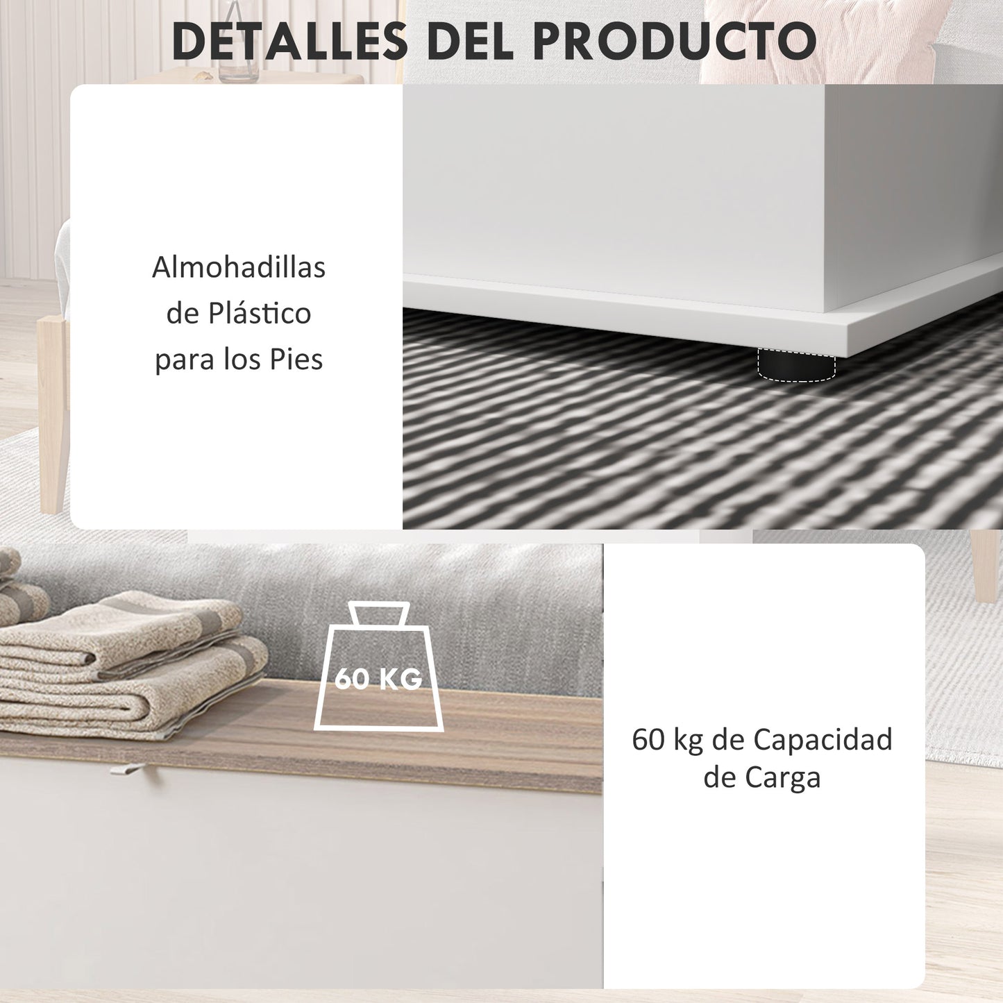 HOMCOM Baúl de Almacenamiento de Madera Arcón de Almacenamiento con Tapa Carga Máx. 60 kg para Dormitorio Salón 100x40x40 cm Natural y Blanco