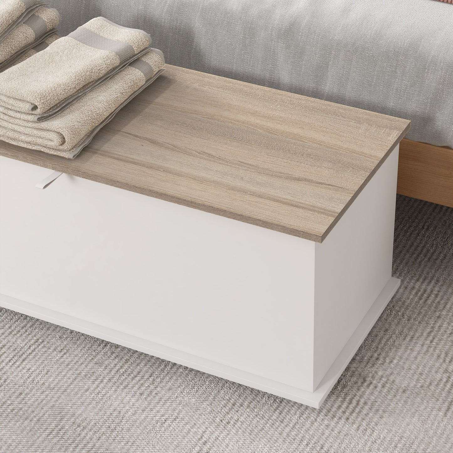 HOMCOM Baúl de Almacenamiento de Madera Arcón de Almacenamiento con Tapa Carga Máx. 60 kg para Dormitorio Salón 100x40x40 cm Natural y Blanco