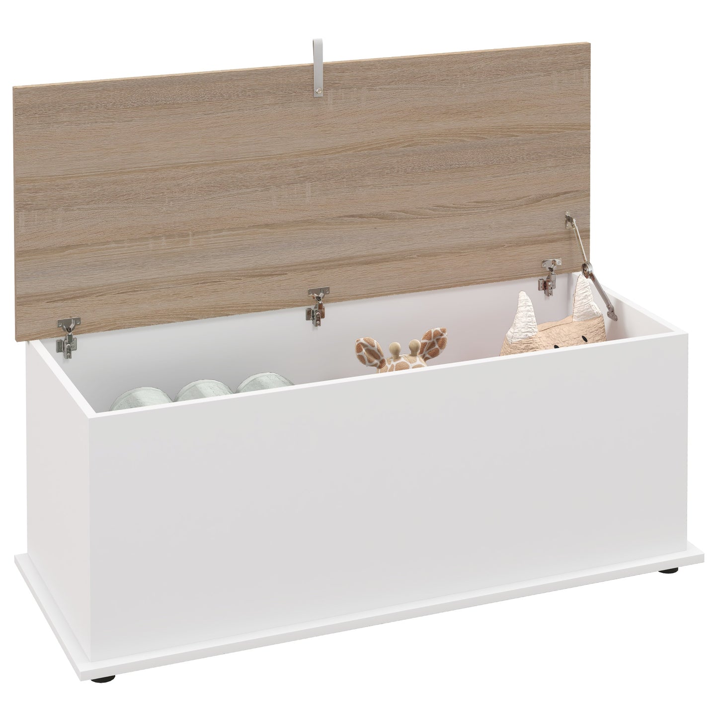 HOMCOM Baúl de Almacenamiento de Madera Arcón de Almacenamiento con Tapa Carga Máx. 60 kg para Dormitorio Salón 100x40x40 cm Natural y Blanco