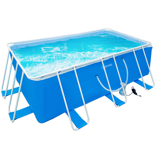 Outsunny Piscina Desmontable 440x240x122 cm Piscina Rectangular de Exterior con Depuradora de Cartucho 4,000 L/H y Marco de Acero 9760 L Azul