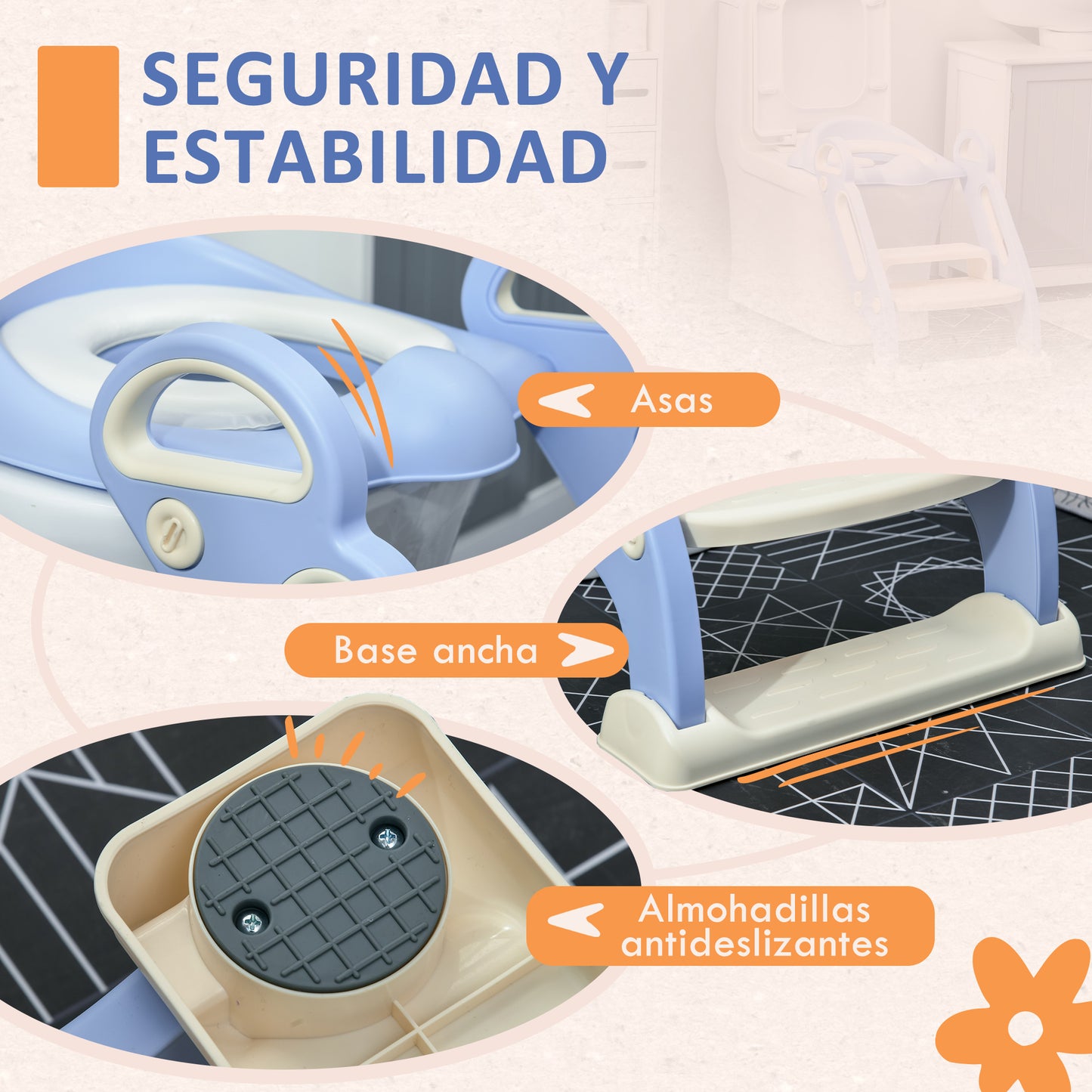 ZONEKIZ Adaptator WC para Niños con Escalera Plegable Reductor de Aprendizaje para Baño Asiento de Inodoro para Niños de 2-6 Años Portátil con Almohadillas Antideslizantes 67,9x42,8x51,5 cm Azul