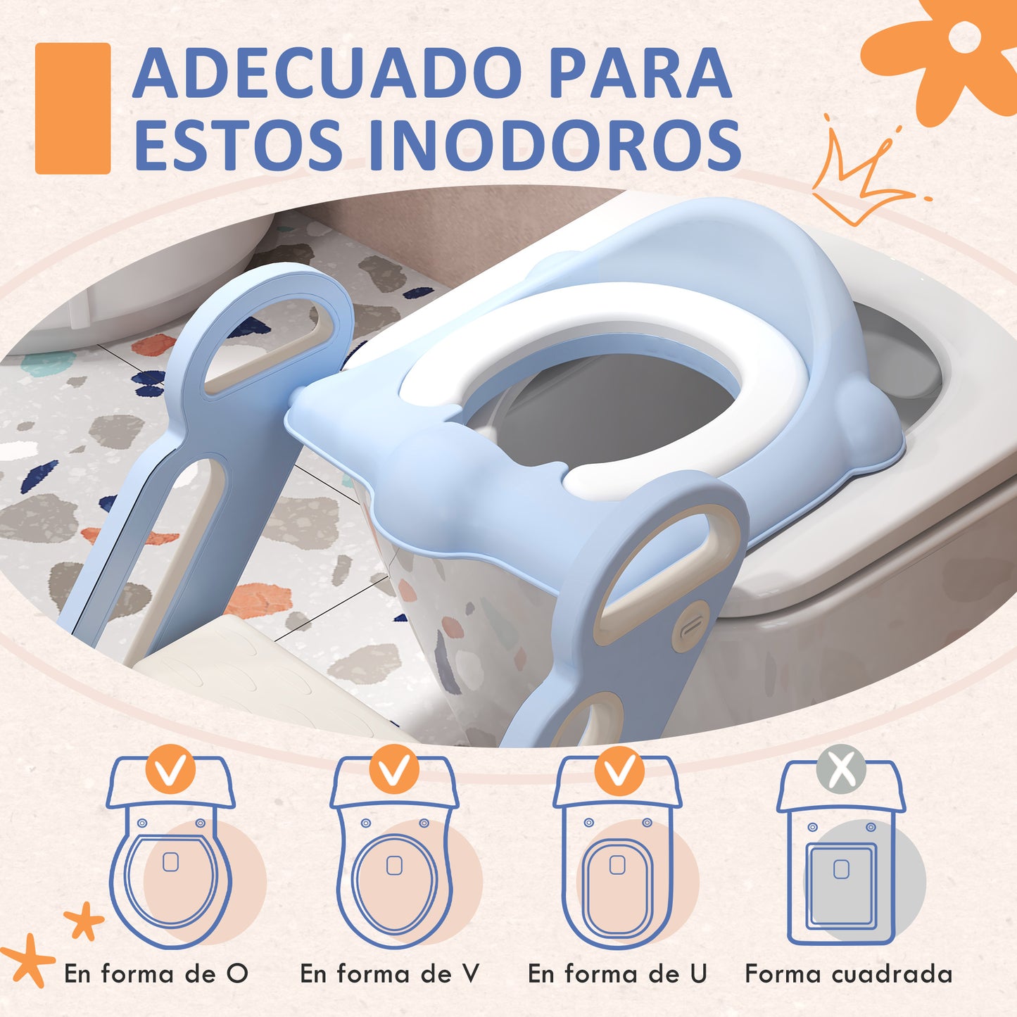 ZONEKIZ Adaptator WC para Niños con Escalera Plegable Reductor de Aprendizaje para Baño Asiento de Inodoro para Niños de 2-6 Años Portátil con Almohadillas Antideslizantes 67,9x42,8x51,5 cm Azul