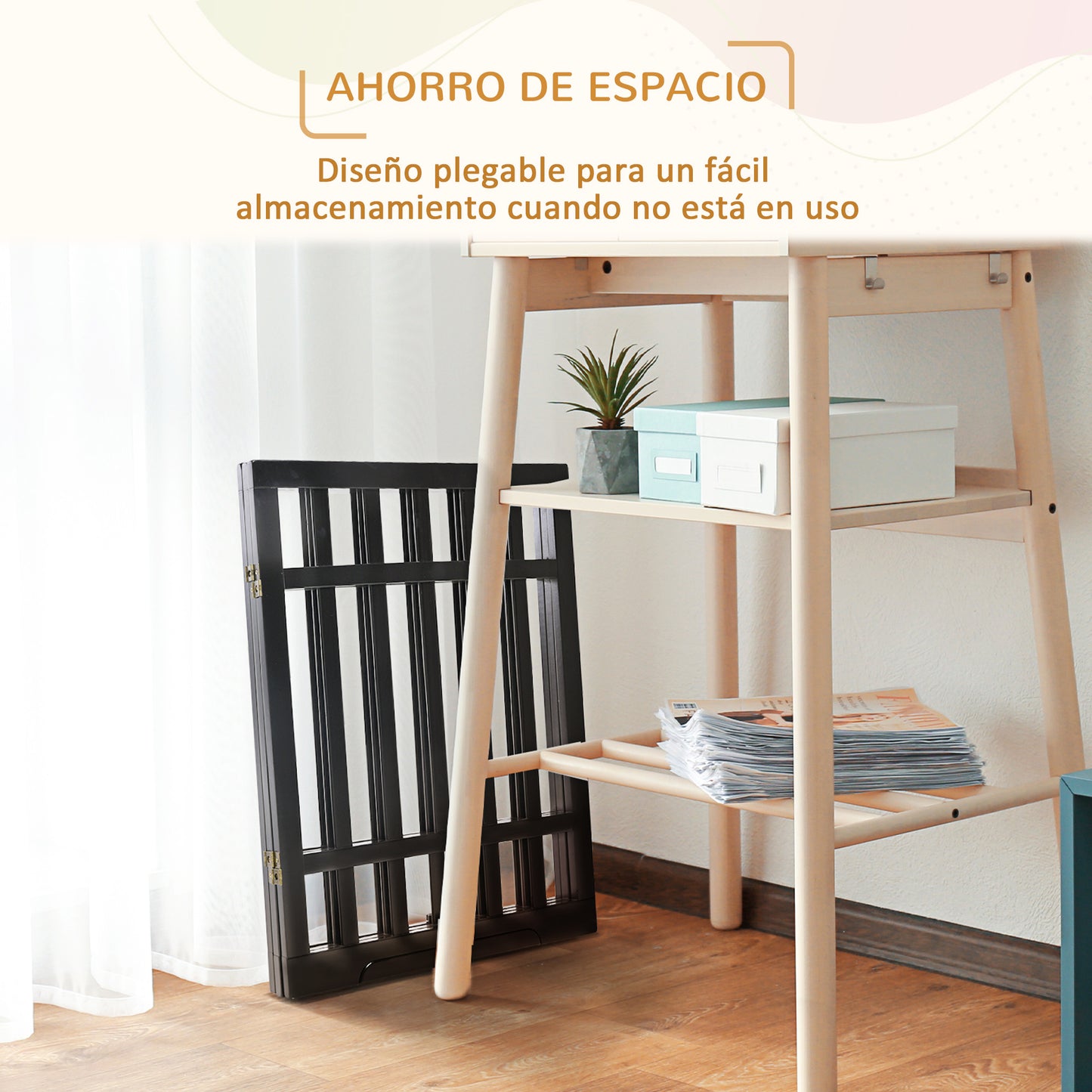 PawHut Barrera de Seguridad Plegable para Perros Valla de Madera para Mascotas de 3 Paneles con Soporte de Pie para Escaleras y Puertas 181x35x76 cm Negro