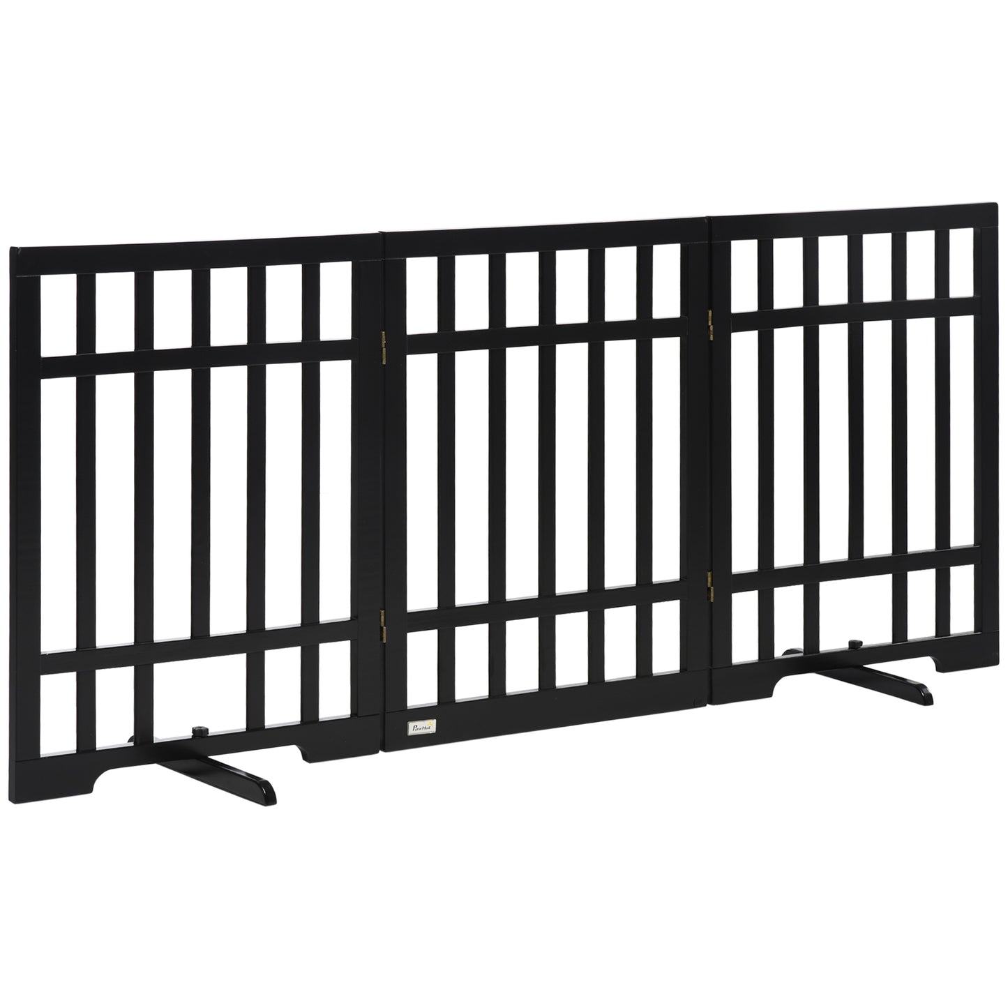 PawHut Barrera de Seguridad Plegable para Perros Valla de Madera para Mascotas de 3 Paneles con Soporte de Pie para Escaleras y Puertas 181x35x76 cm Negro