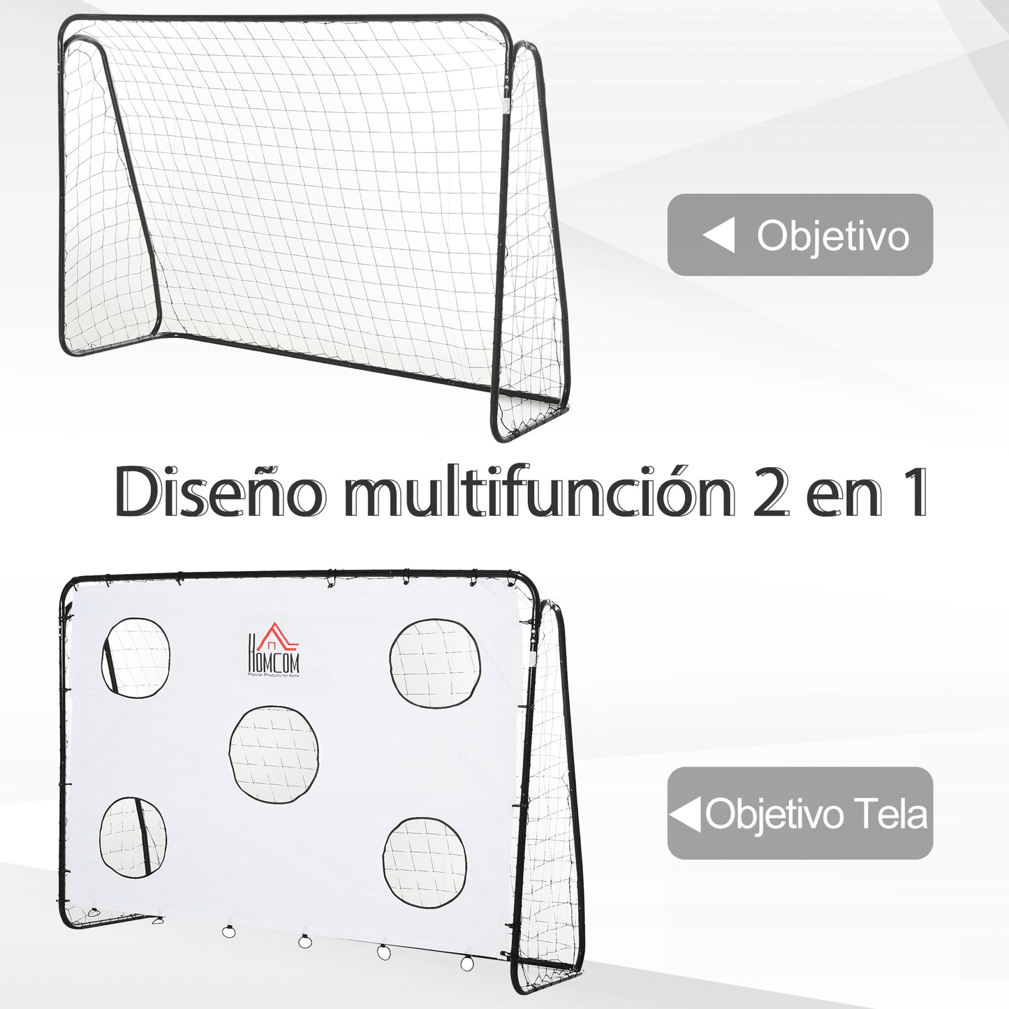 HOMCOM Portería de Fútbol Puerta de Fútbol con Soporte de Metal Lona de Precisión y Red para Entrenamiento de Fútbol en Jardín Aire Libre 240x88x174 cm Blanco