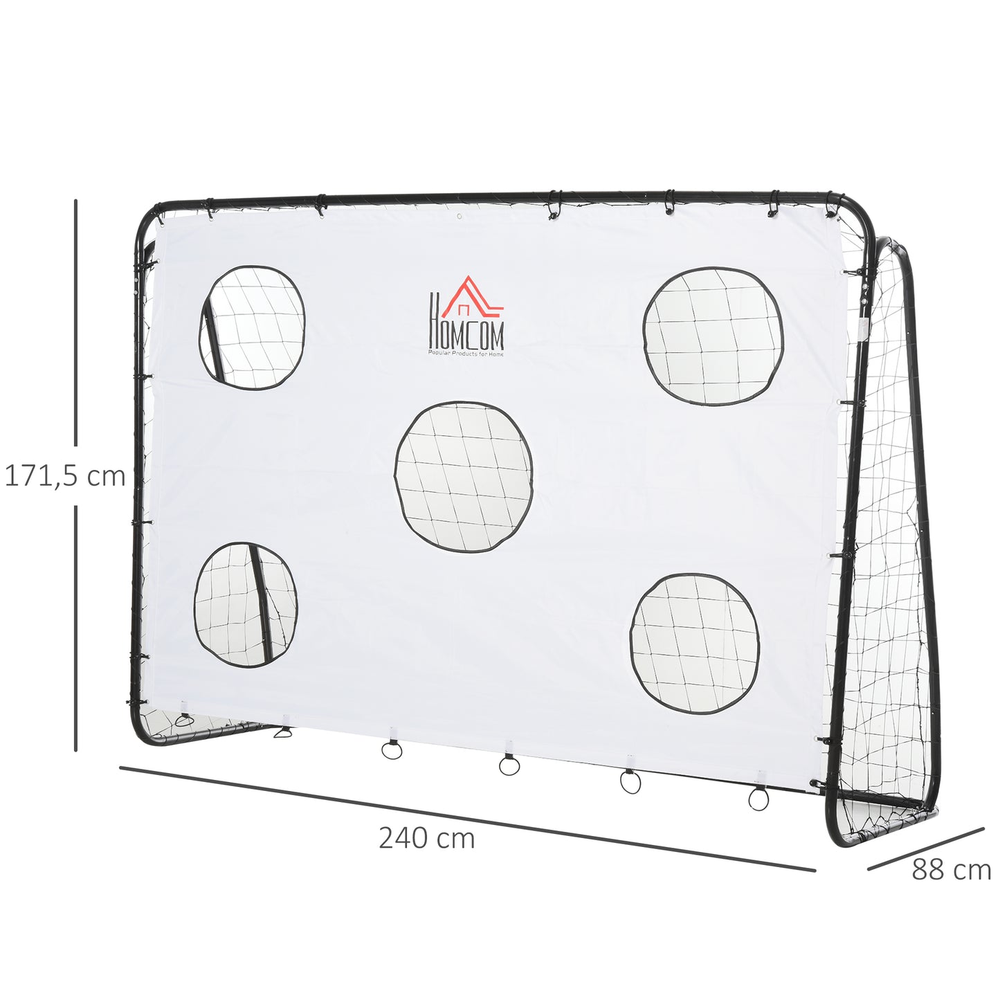 HOMCOM Portería de Fútbol Puerta de Fútbol con Soporte de Metal Lona de Precisión y Red para Entrenamiento de Fútbol en Jardín Aire Libre 240x88x174 cm Blanco