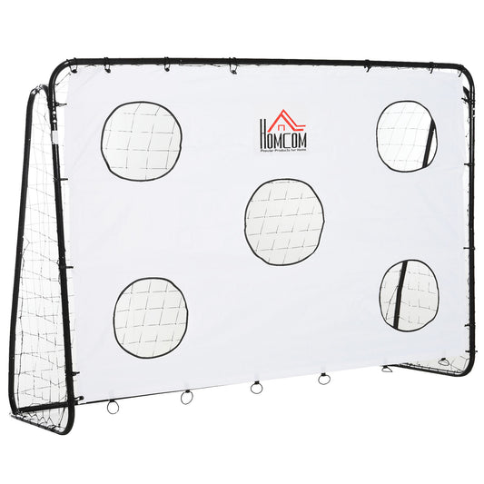 HOMCOM Portería de Fútbol Puerta de Fútbol con Soporte de Metal Lona de Precisión y Red para Entrenamiento de Fútbol en Jardín Aire Libre 240x88x174 cm Blanco