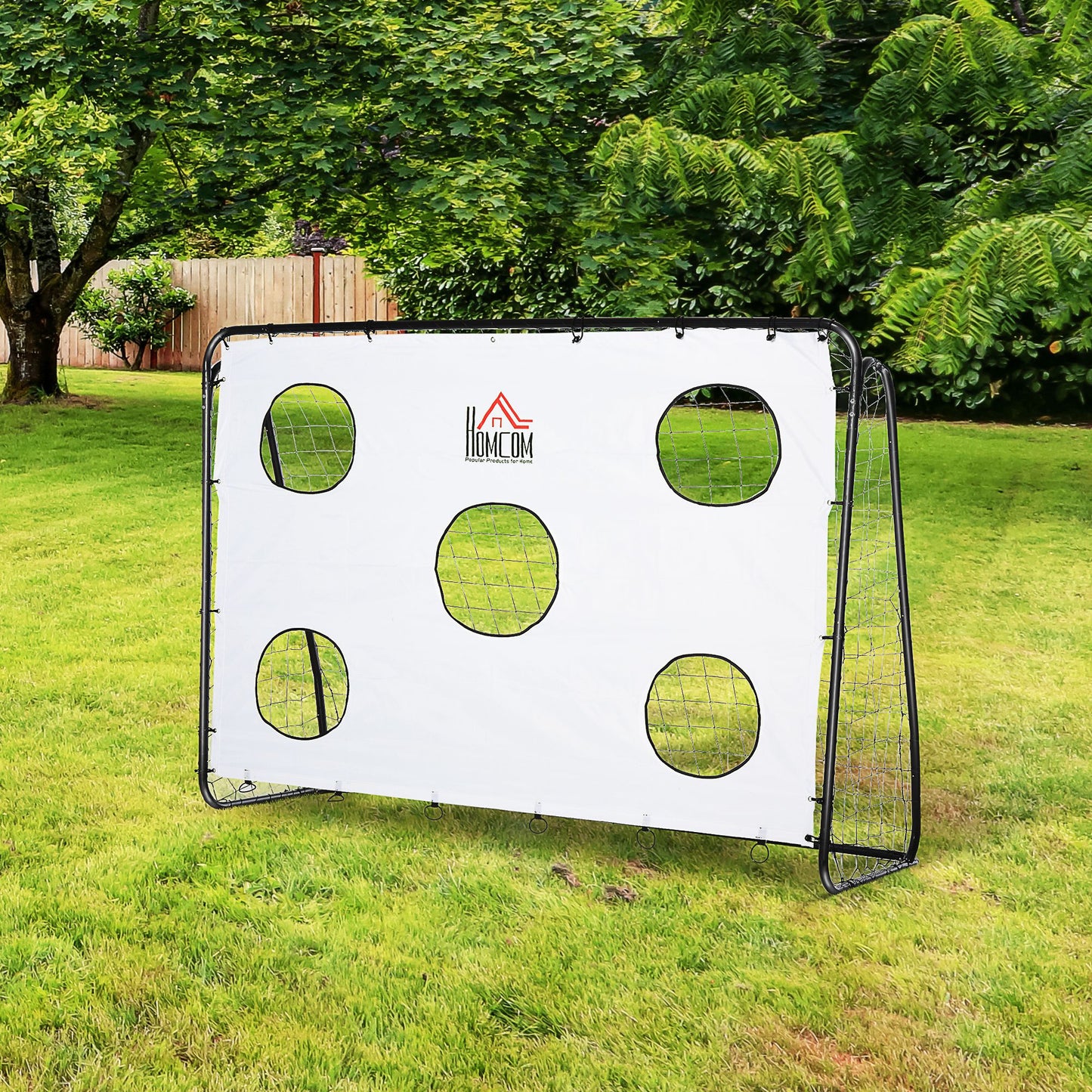 HOMCOM Portería de Fútbol Puerta de Fútbol con Soporte de Metal Lona de Precisión y Red para Entrenamiento de Fútbol en Jardín Aire Libre 240x88x174 cm Blanco