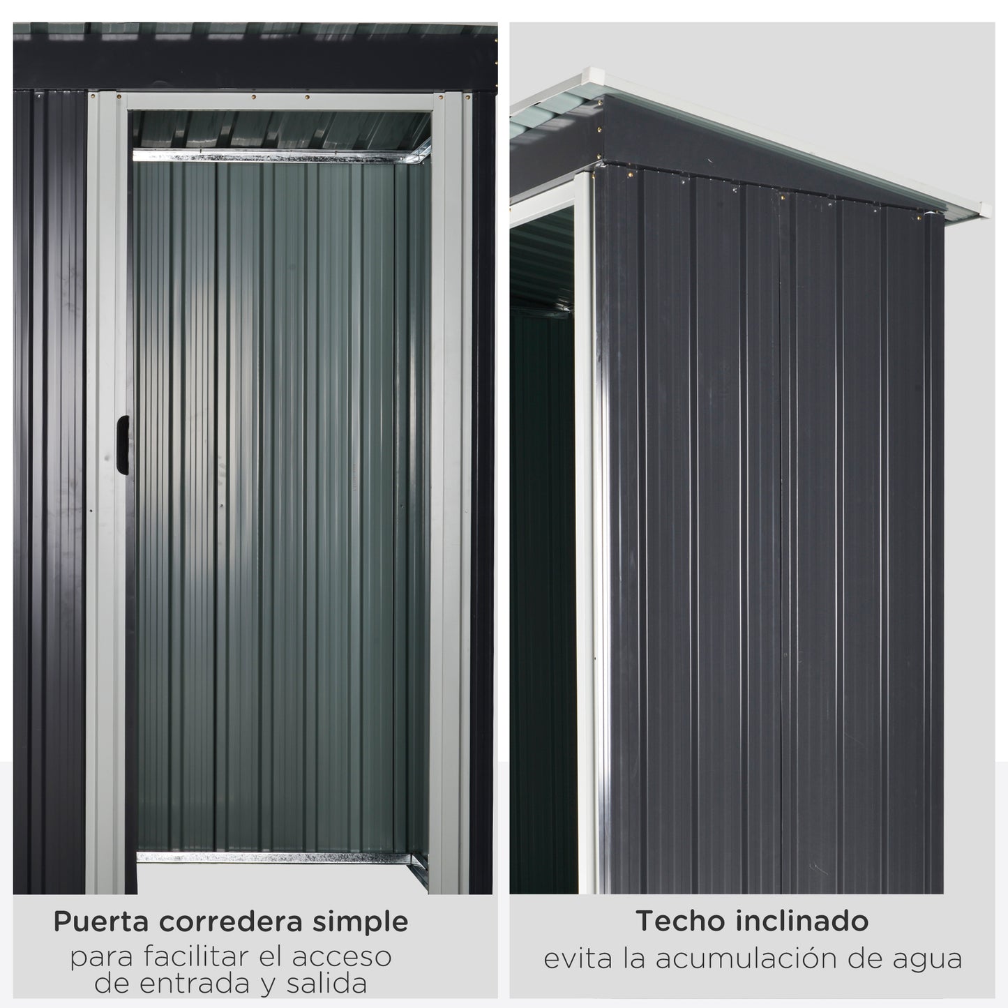 Outsunny Cobertizo de Jardín Exterior 1,16 m² 163x89x182 cm Caseta Metálica para Herramientas con Puerta Corredera y Techo Inclinado para Terraza Patio Negro