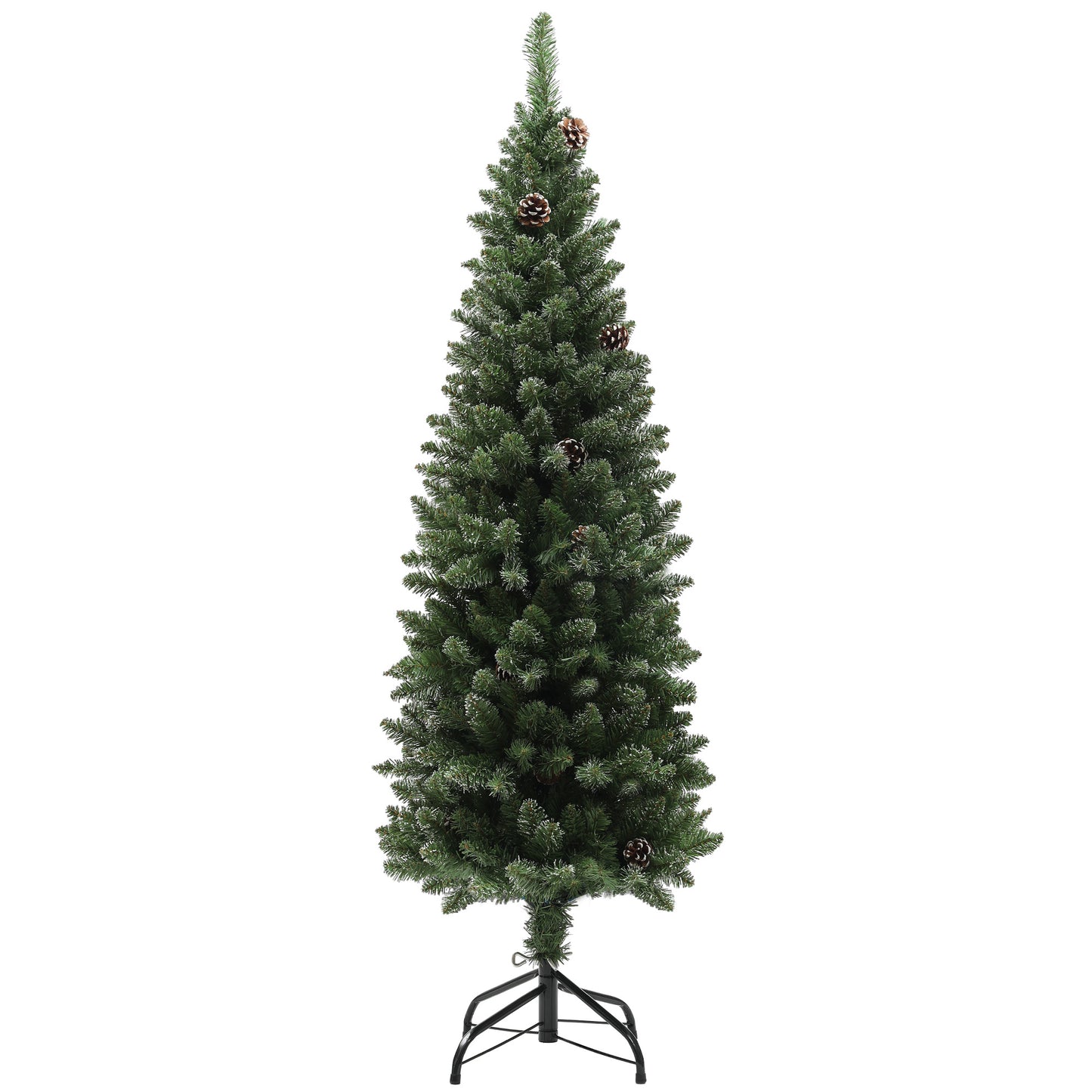 HOMCOM Árbol de Navidad Estrecho 150 cm Árbol de Navidad Artificial con 395 Ramas 30 Piñas y Soporte de Metal Árbol Navideño para Salón Interior Verde