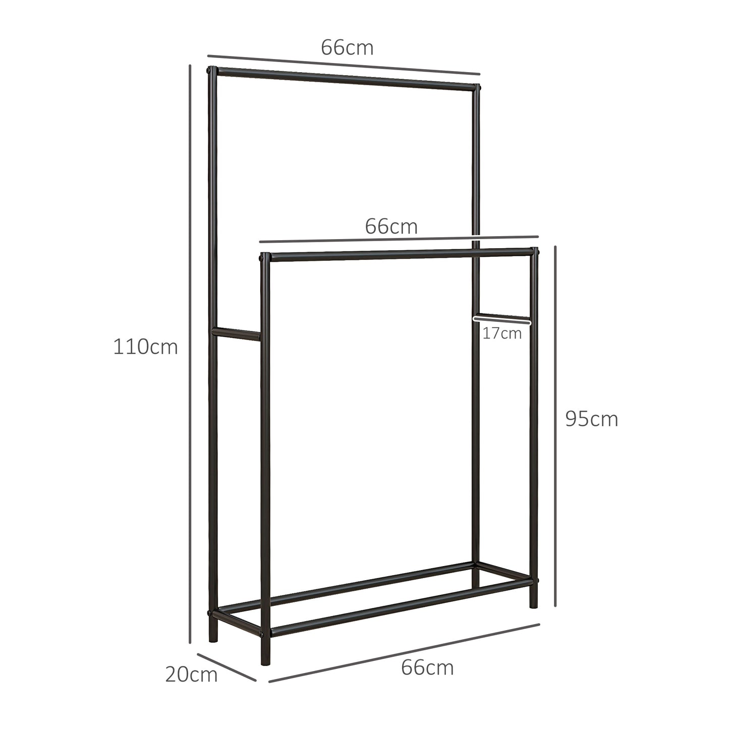 HOMCOM Toallero de Pie de 2 Niveles Toallero Escalera con 2 Barras y Marco Metálico Toallero de Baño Moderno 66x20x110 cm Negro