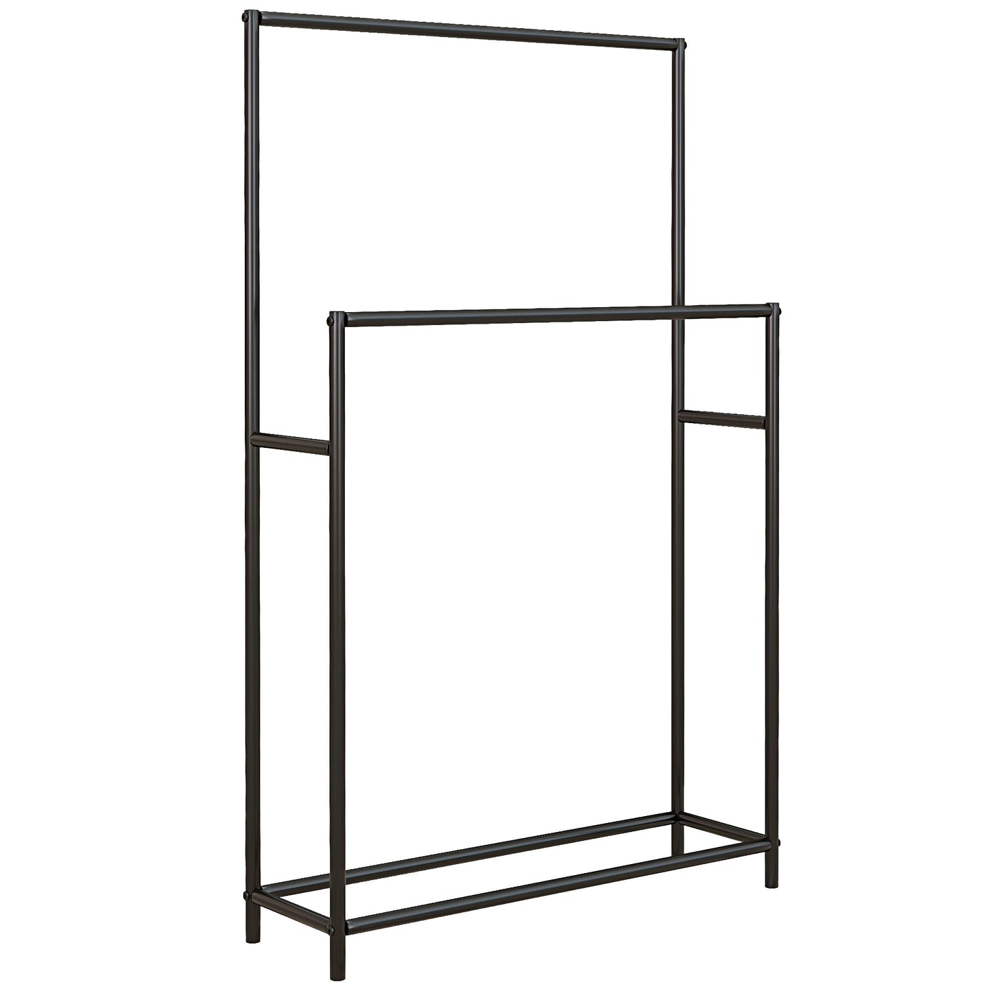 HOMCOM Toallero de Pie de 2 Niveles Toallero Escalera con 2 Barras y Marco Metálico Toallero de Baño Moderno 66x20x110 cm Negro