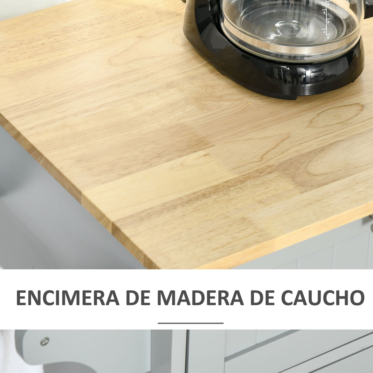 HOMCOM Isla de Cocina Carro de Cocina con Ruedas Carrito de Servicio Multiusos con 2 Cajones 3 Puertas Estantes Ajustables y Barra Colgante para Comedor 121x46x91 cm Gris