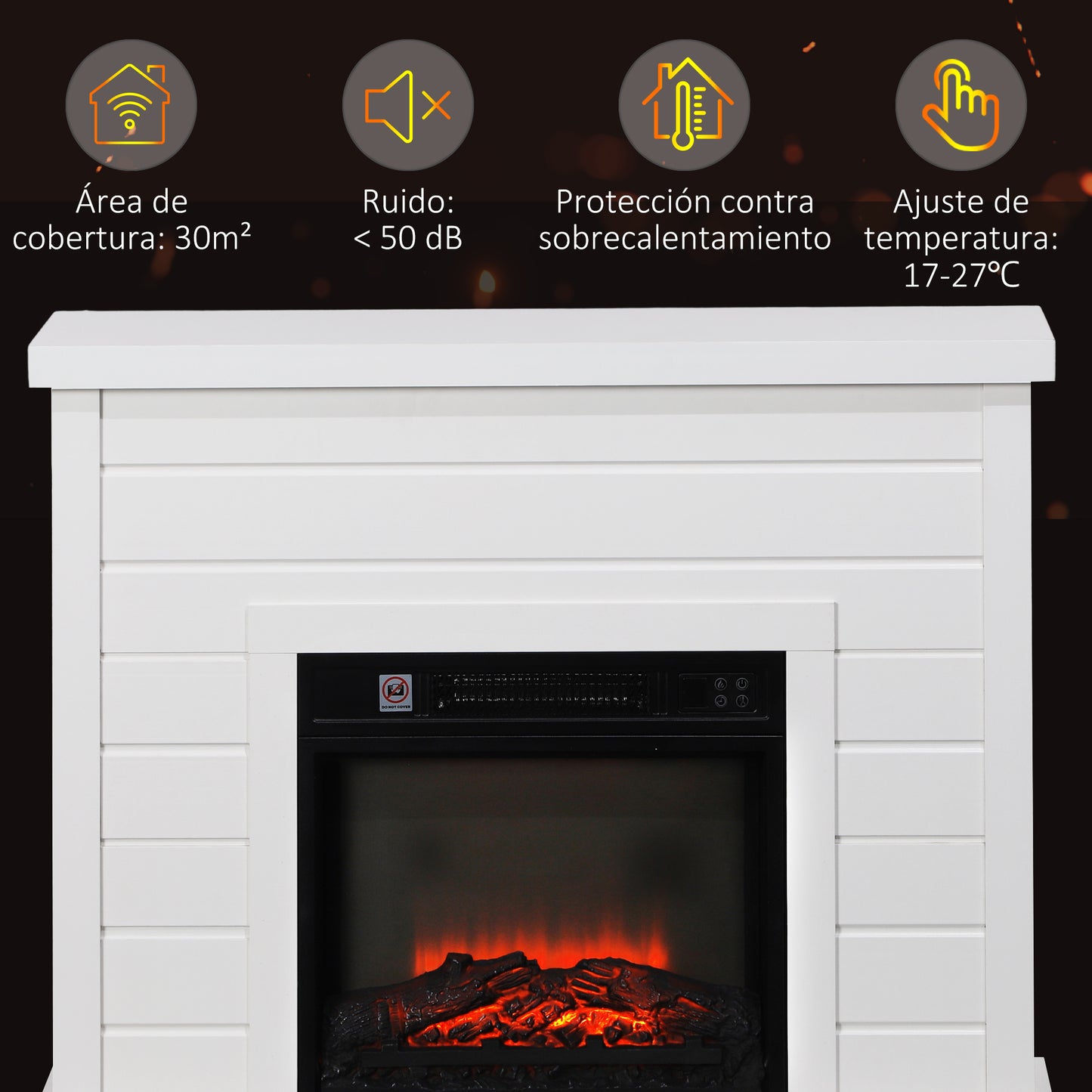 HOMCOM Chimenea Eléctrica 1800W Chimenea Decorativa con Efecto de Llama Mando a Distancia Temporizador Semanal Protección Contra Sobrecalentamiento para Sala 30 m² Blanco