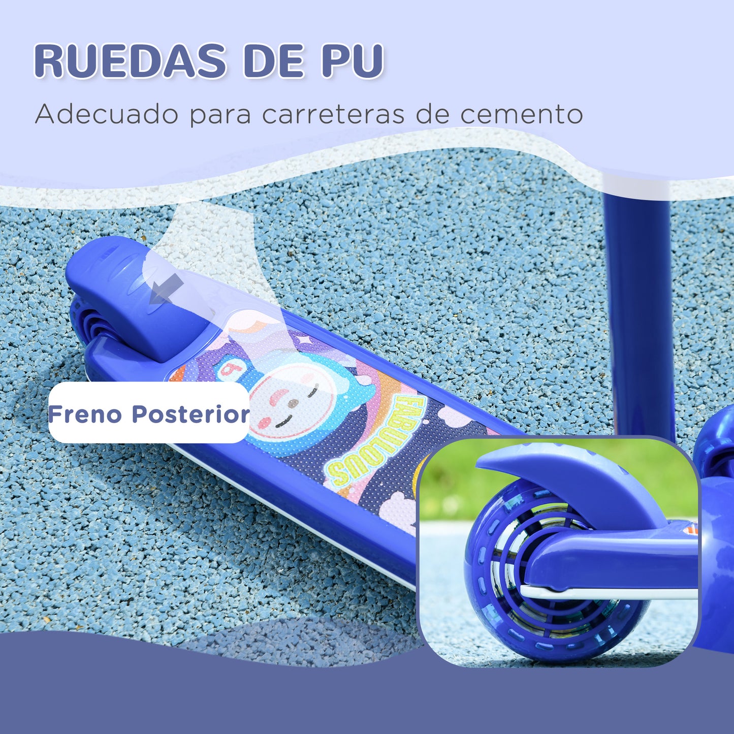 AIYAPLAY Patinete para Niños de 2-6 Años Patinete Infantil Patinete con 3 Ruedas Luces LED Altura Ajustable Carga 25 kg 52x29x63-76 cm Azul