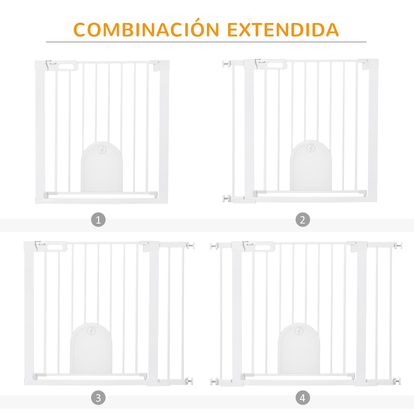 PawHut Barrera de Seguridad para Perros Mascotas 75-103 cm para Escaleras y Puertas con 2 Extensiones Cierre Automático y Sistema de Doble Bloqueo Blanco