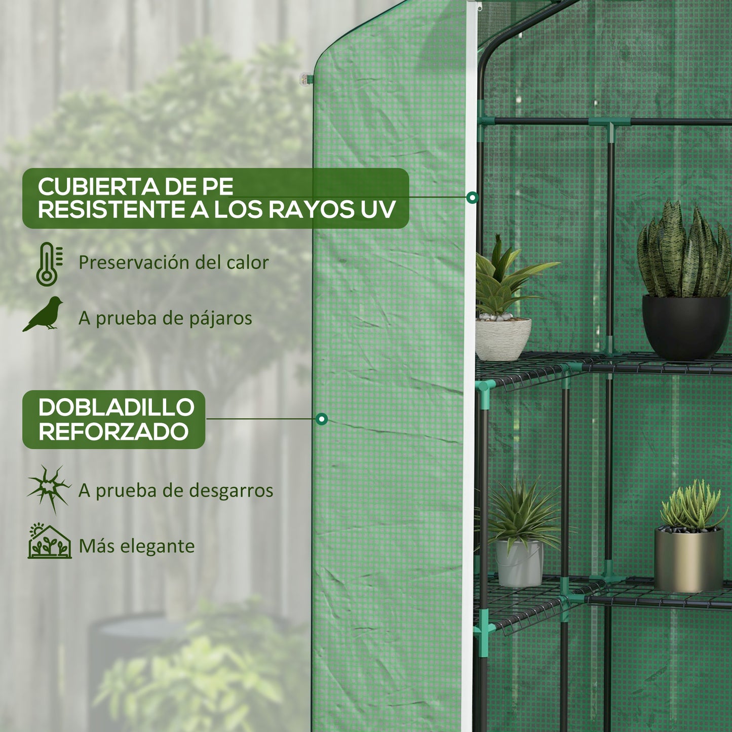 Outsunny Invernadero de Exterior Invernadero de Jardín con 1 Puerta Enrollable 2 Ventanas y Estantes de 2 Niveles en Forma de U Invernadero para Cultivo de Plantas en Terraza Patio 140x73x190 cm Verde