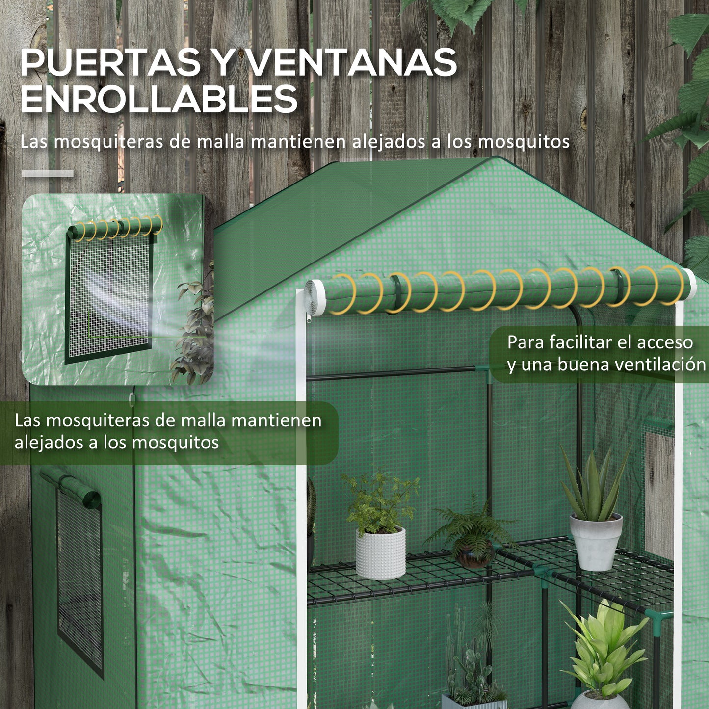 Outsunny Invernadero para Jardín Invernadero con 1 Puerta 2 Ventanas y Estantes de 2 Niveles en Forma de U para Cultivo de Plantas en Terraza Patio 140x73x190 cm Verde