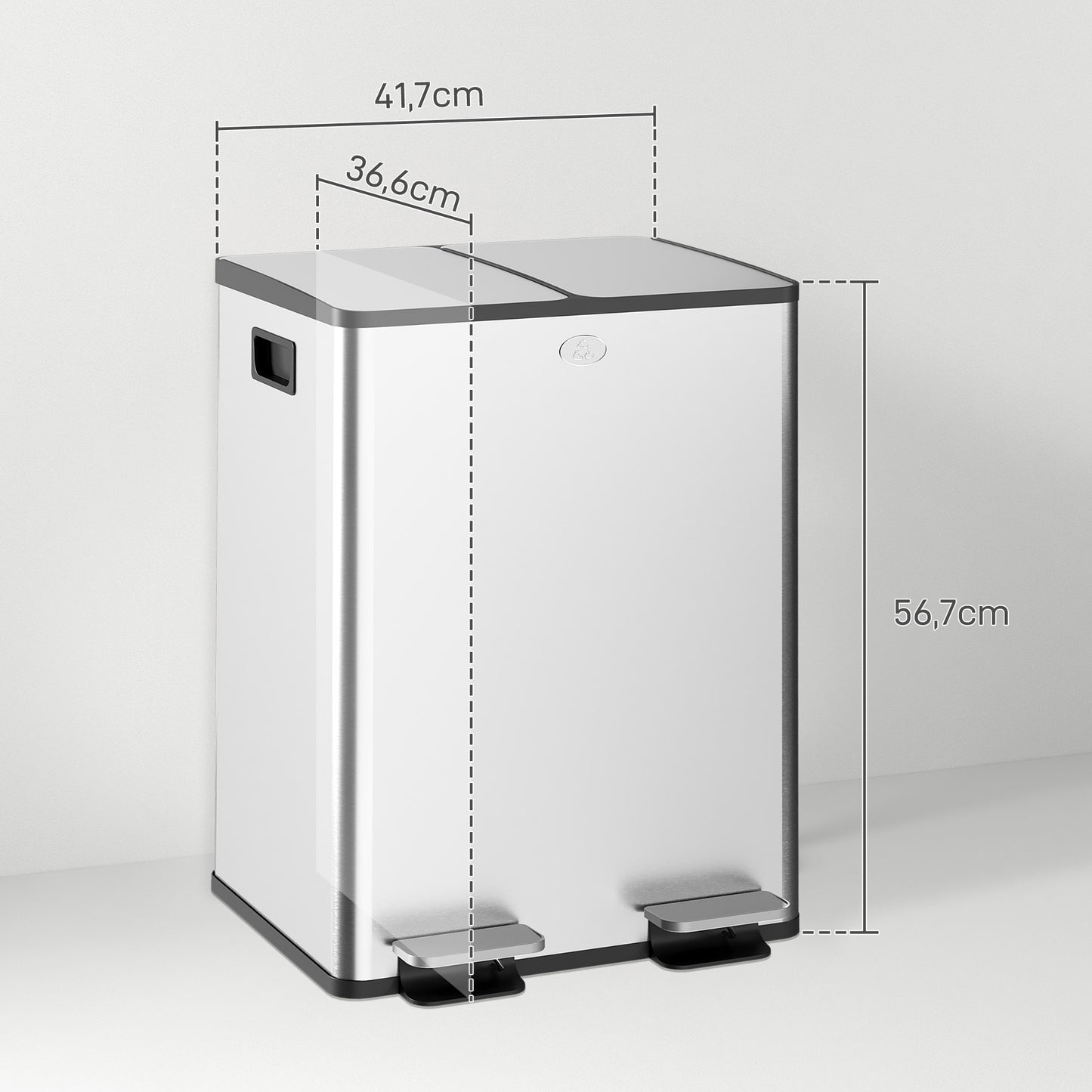 HOMCOM Cubo de Basura de Cocina con 2 Compartimentos 2x20L Papelera Cocina de Acero Inoxidable con Pedal Tapas de Cierre Suave y Cubo Extraíble para Reciclaje Residuos Restos de Comida Plata