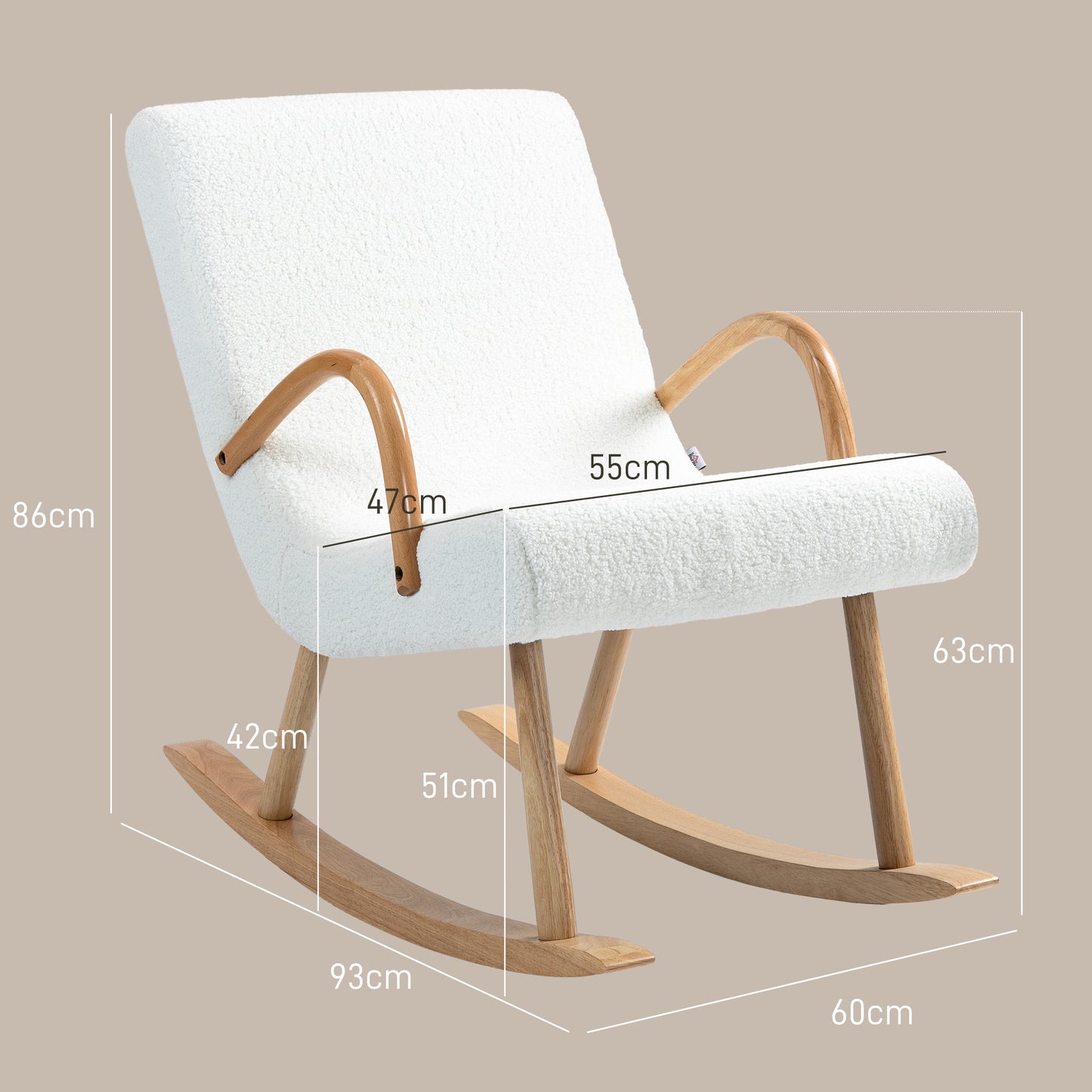 HOMCOM Silla Mecedora Moderna Mecedora de Salón con Reposabrazos y Patas de Madera Carga 120kg Sillón de Relax para Dormitorio Balcón 60x93x86 cm Blanco