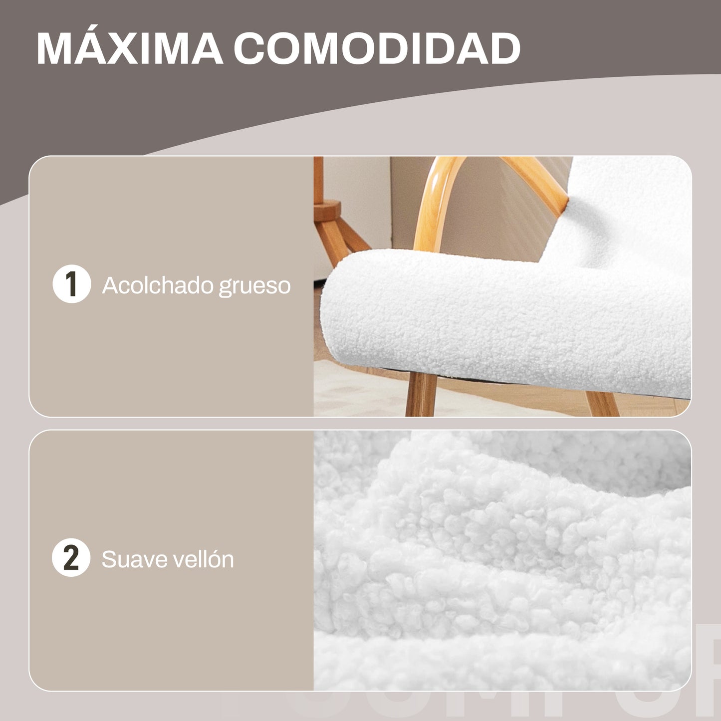 HOMCOM Silla Mecedora Moderna Mecedora de Salón con Reposabrazos y Patas de Madera Carga 120kg Sillón de Relax para Dormitorio Balcón 60x93x86 cm Blanco