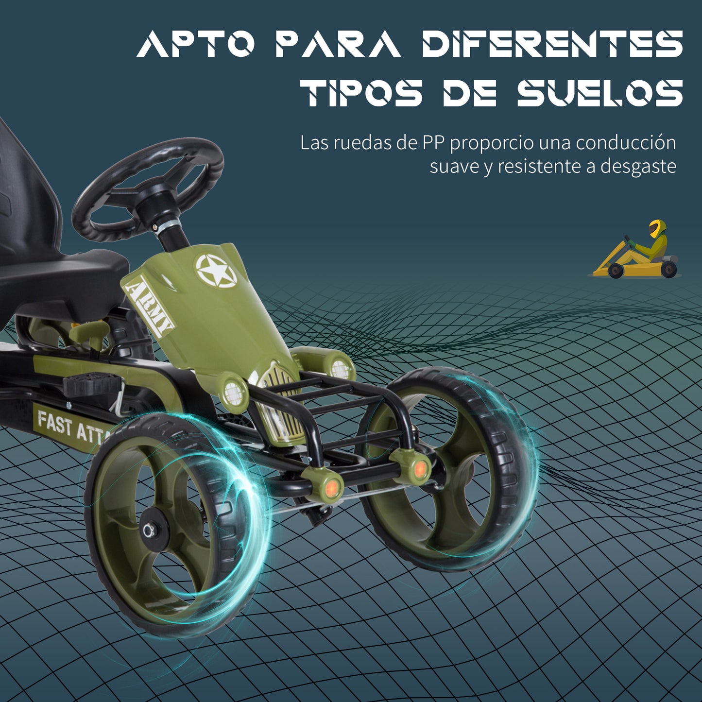 HOMCOM Go-Kart a Pedales para Niños de +3 Años Coche de Pedales con Embrague Freno Asiento Ajustable Carga Máx. 35 kg 105x54x61 cm Verde