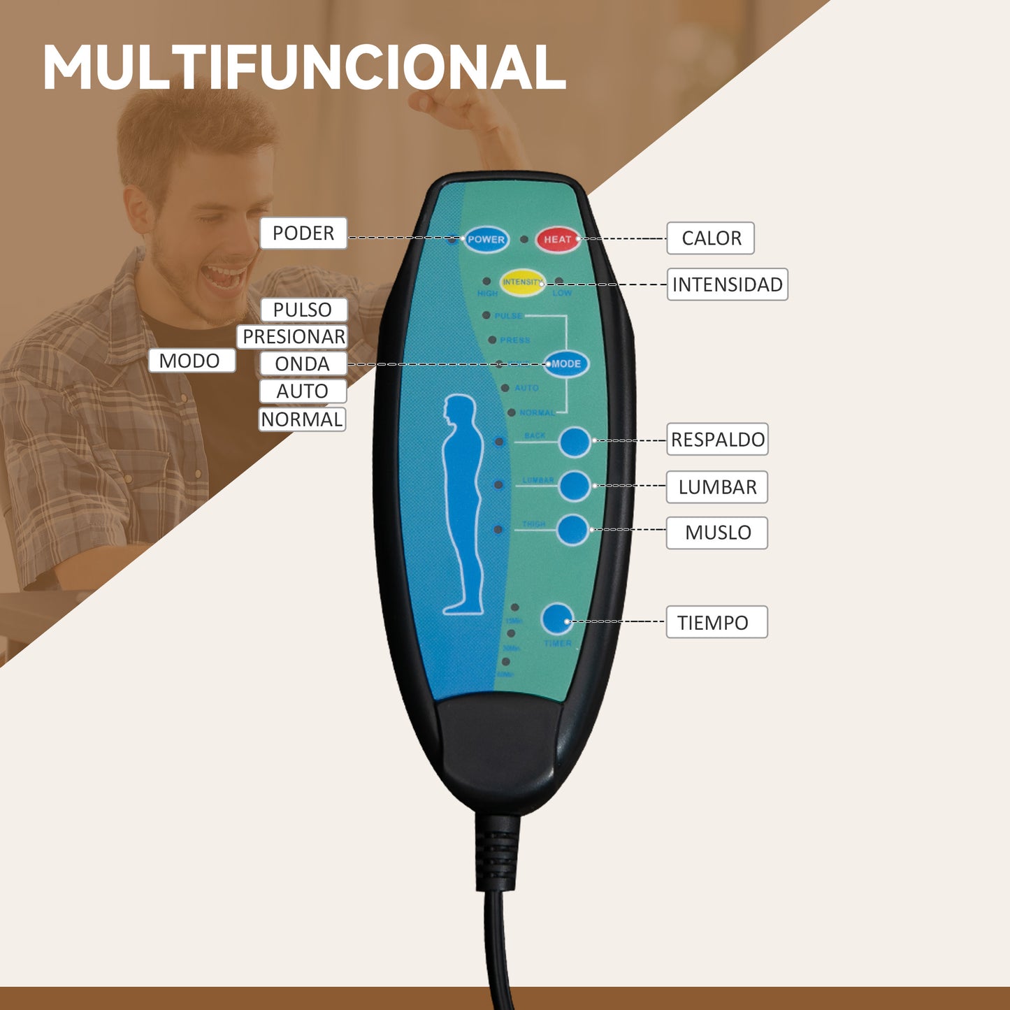 Vinsetto Silla de Masaje con 6 Puntos de Masaje Silla de Oficina Giratoria Silla de Escritorio Reclinable con Altura Ajustable Función de Calefacción Reposapiés Retráctil y Control Remoto Crema