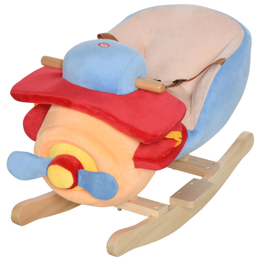 HOMCOM Caballo Balancín para Niños de +18 Meses Avión de Peluche con Música y Cinturón Seguridad Caballito Infantil 60x33x45 cm Multicolor