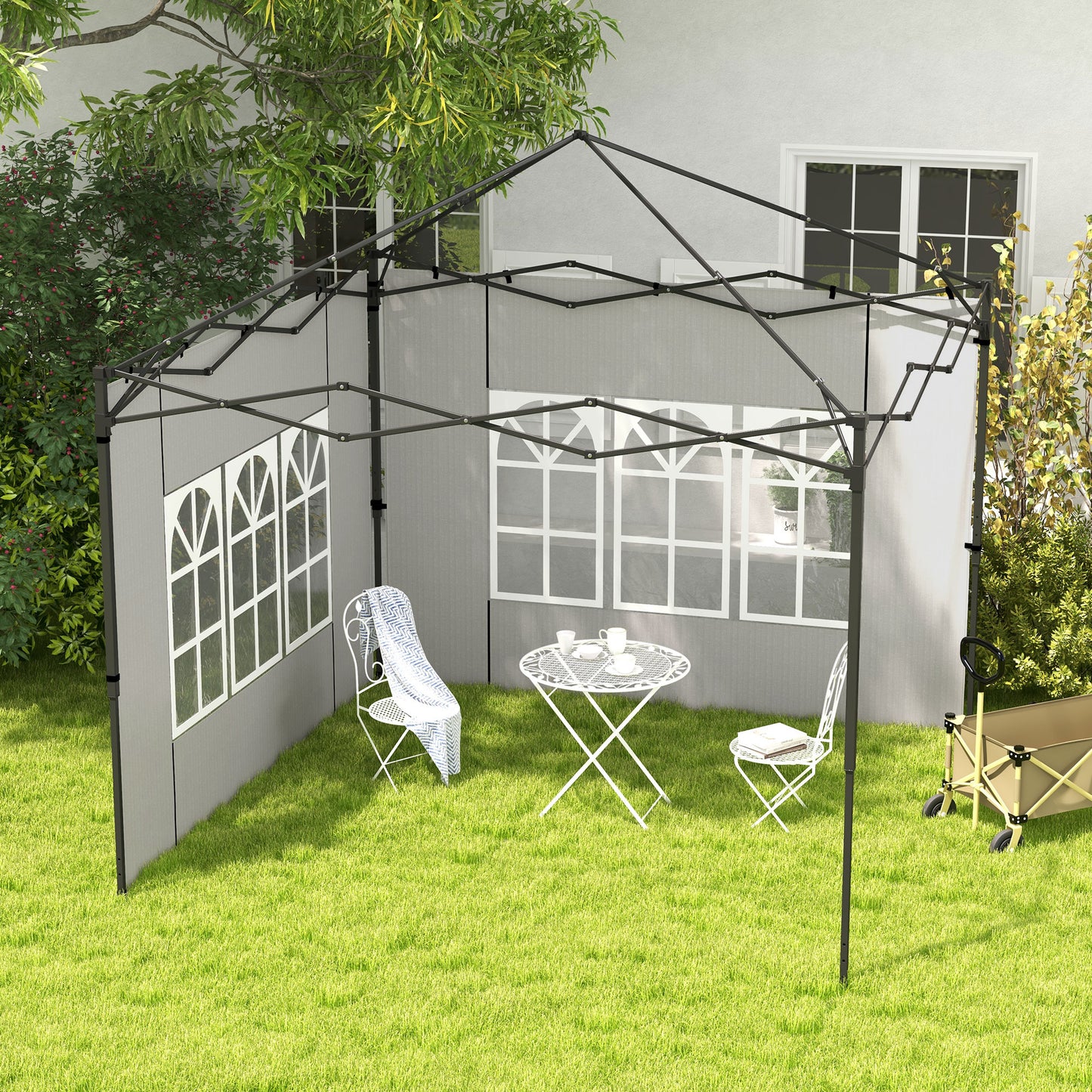 Outsunny Paredes Laterales para Carpa 3x3 m y 3x6 m Juego de 2 Paredes para Cenador con Ventanas 293x193 cm Blanco