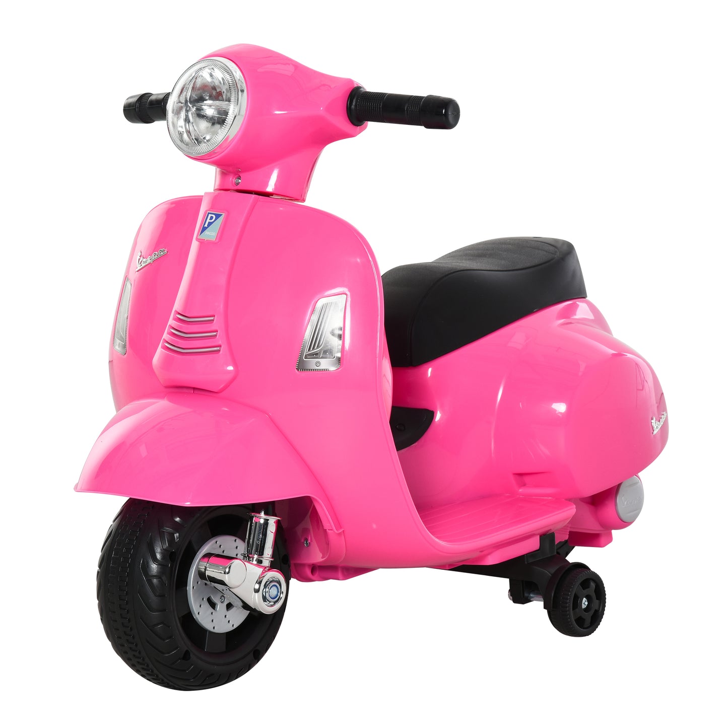 HOMCOM Moto Eléctrica Vespa para Niños de 18-36 Meses Moto de Batería 6V con Faro Bocina y 4 Ruedas Motocicleta Infantil con Licencia 66,5x38x52 cm Rosa