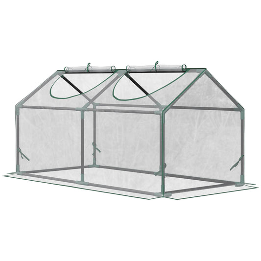 Outsunny Invernadero de Terraza 120x60x60 cm Caseta de Jardín Acero con 2 Ventanas Enrollables Vivero Casero para Cultivo de Plantas Verduras Flores Transparente