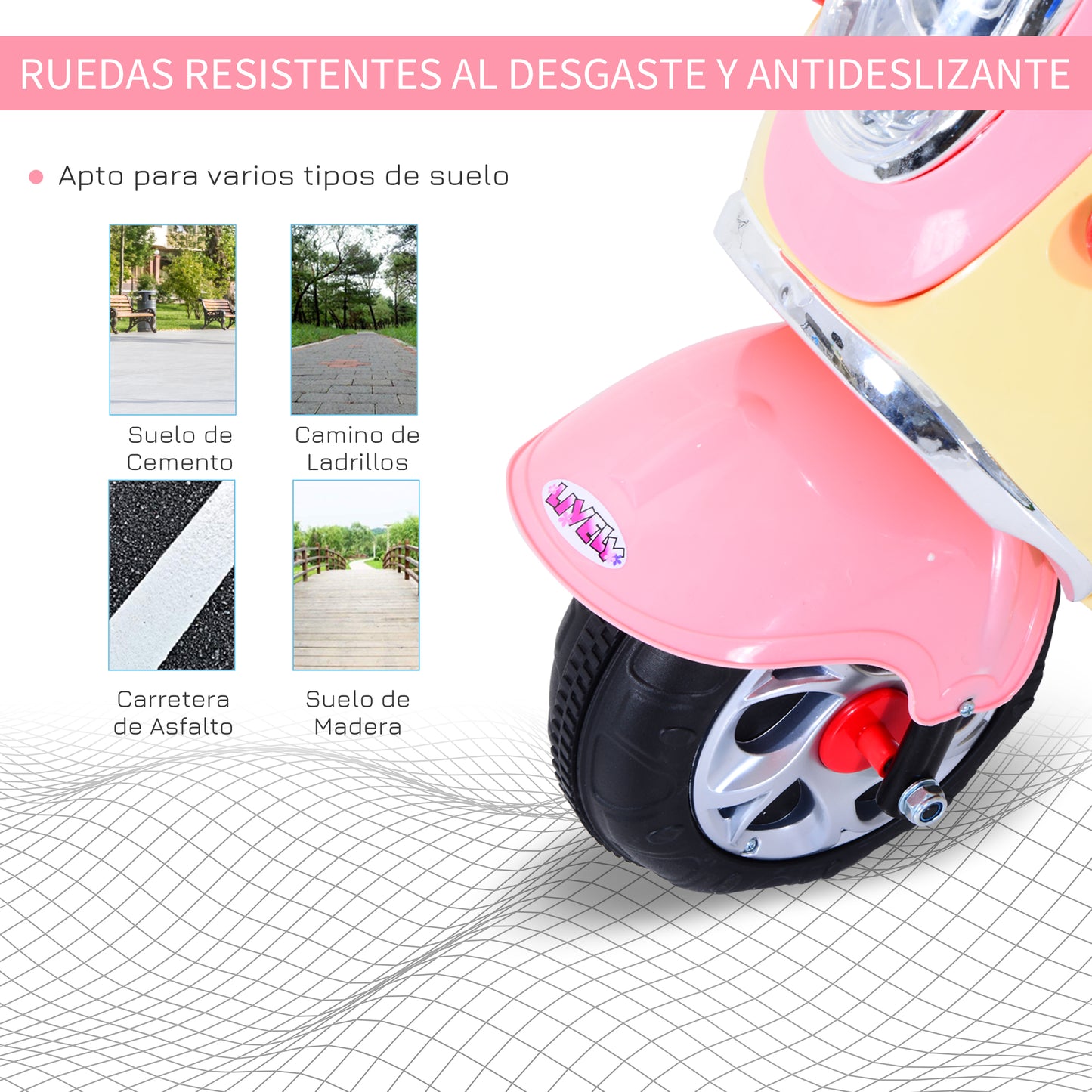 HOMCOM Coche Triciclo Moto Eléctrica Infantil Correpasillos a Batería Niños +3 años 6V Metal + PP 108x51x75cm Rosa