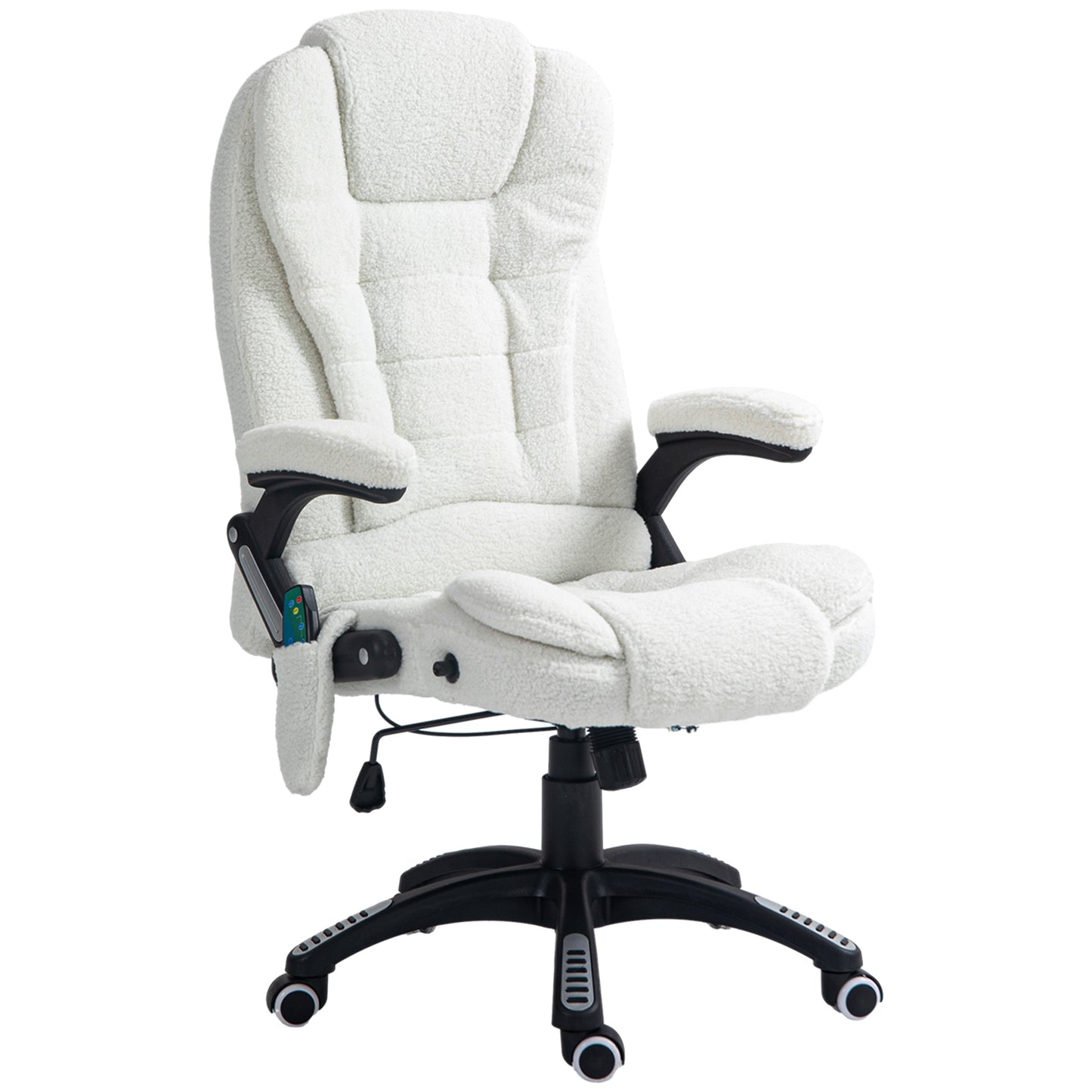 Vinsetto Silla de Masaje con 6 Puntos de Masaje Silla de Oficina Giratoria Silla de Escritorio con Función de Calefacción Altura Ajustable Control Remoto y Reposacabezas Tejido de Borreguillo Blanco