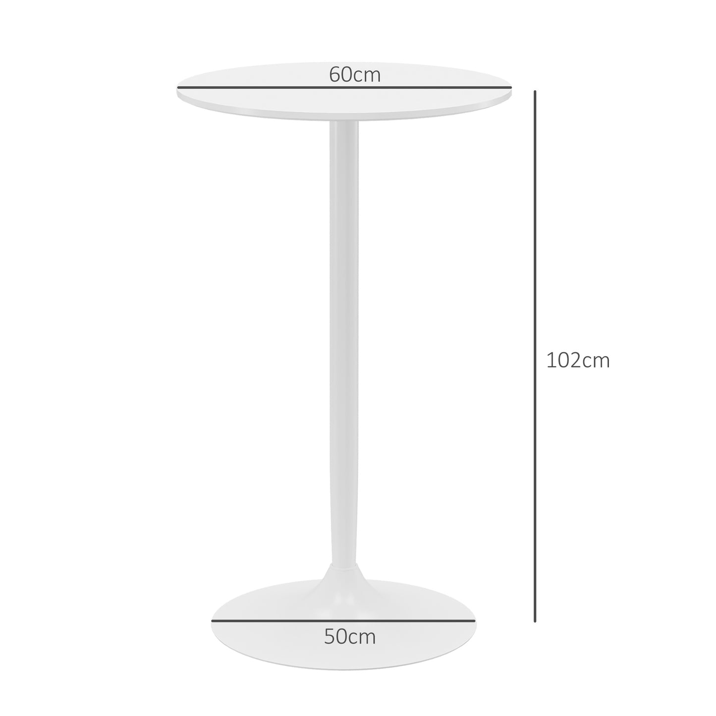 HOMCOM Mesa de Bar Redonda Mesa Alta de Cocina Moderna con Encimera Laminada y Marco de Acero para 2 Personas para Casa Comedor Ø60x102 cm Blanco