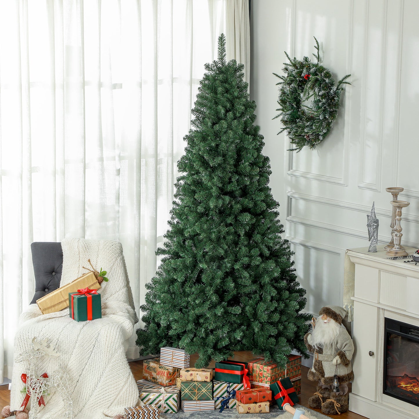 HOMCOM Árbol de Navidad 210 cm Árbol de Navidad Artificial con 1064 Ramas de Alambre de Memoria y Base Plegable Árbol de Navideño para Salón Verde