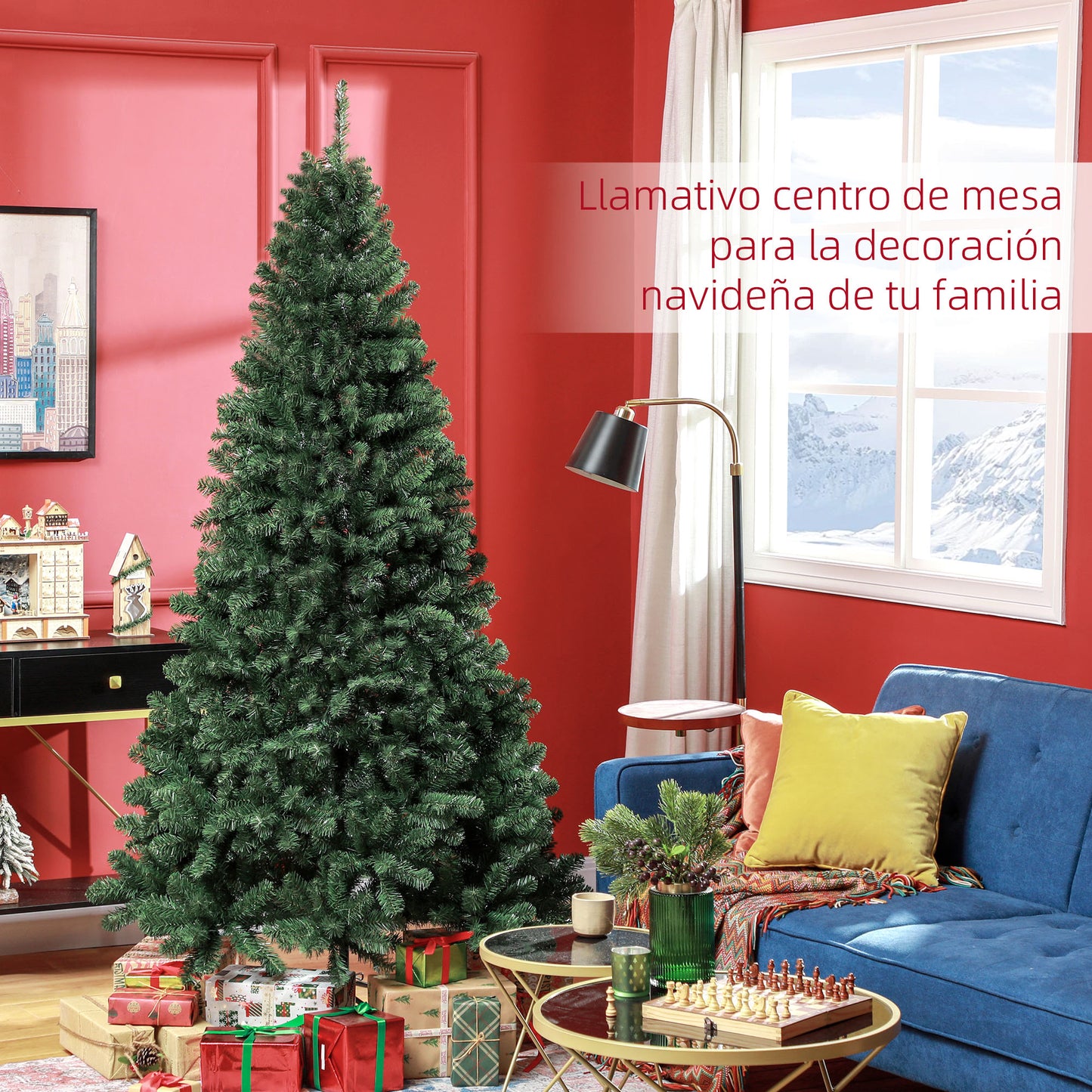 HOMCOM Árbol de Navidad 210 cm Árbol de Navidad Artificial con 1064 Ramas de Alambre de Memoria y Base Plegable Árbol de Navideño para Salón Verde